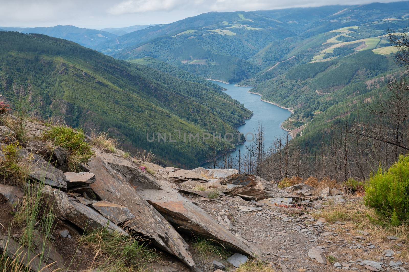Water reservoir close to Grandas de Salime, beautiful landscape along the Camino de Santiago trail, Asturias, Spain