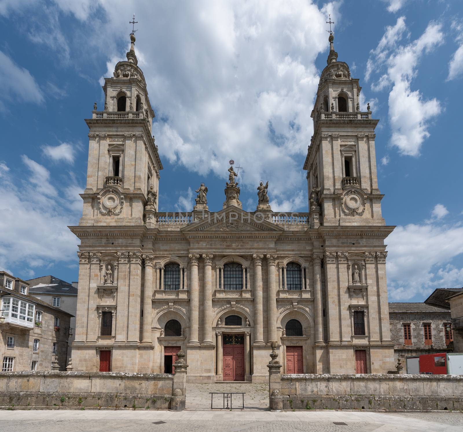 Panoramic image of the cathedral of Lugo, highlight along the Camino de Santiago, Galicia, Spain 