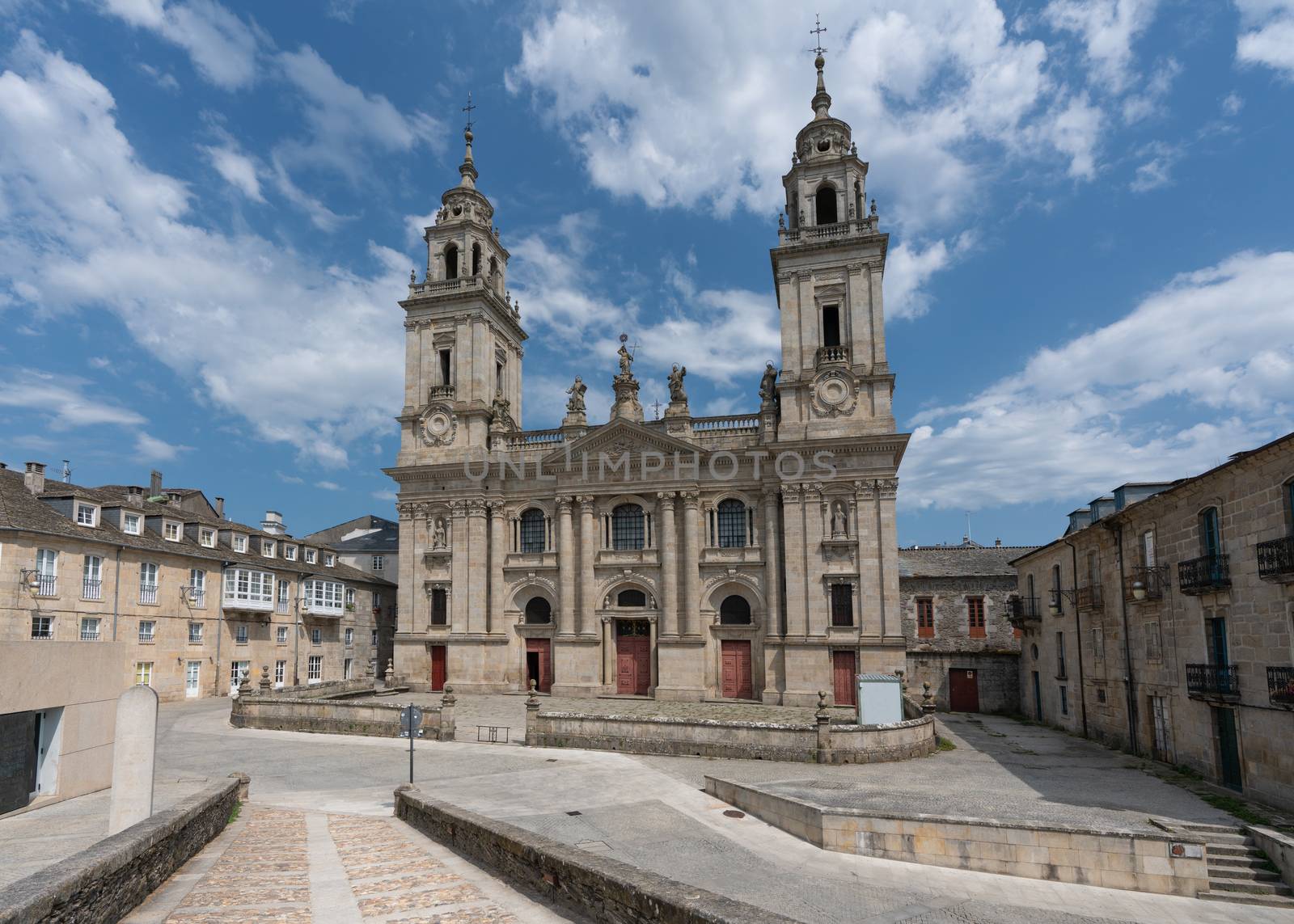 Panoramic image of the cathedral of Lugo, highlight along the Camino de Santiago, Galicia, Spain 