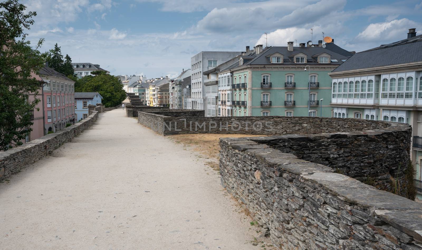 Panoramic view during a walk along the city wall of Lugo, Galicia, Spain