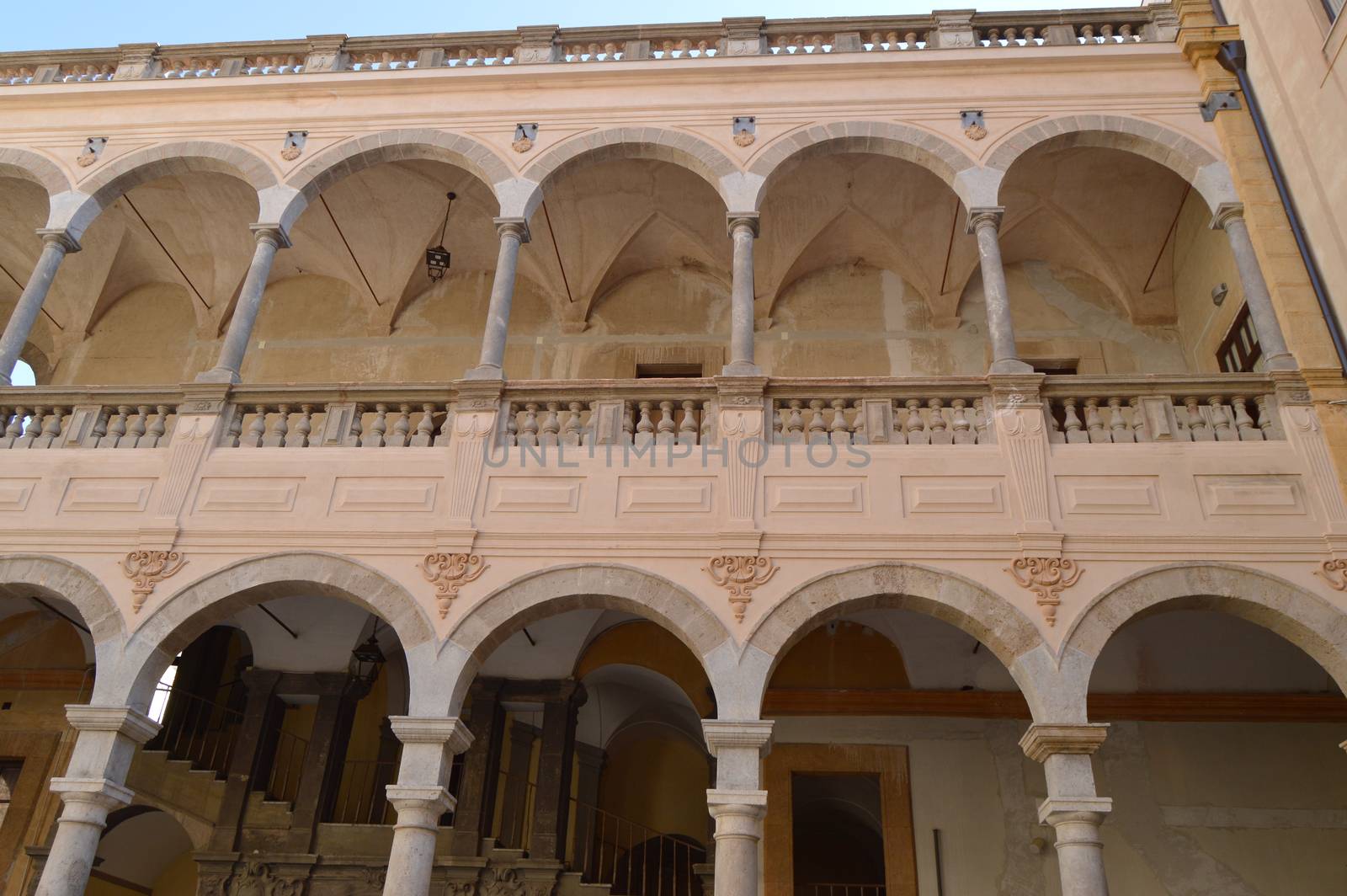 Courtyard of the Central library of Palermo, Italy, Sicily, Palermo, 8 October 2018.