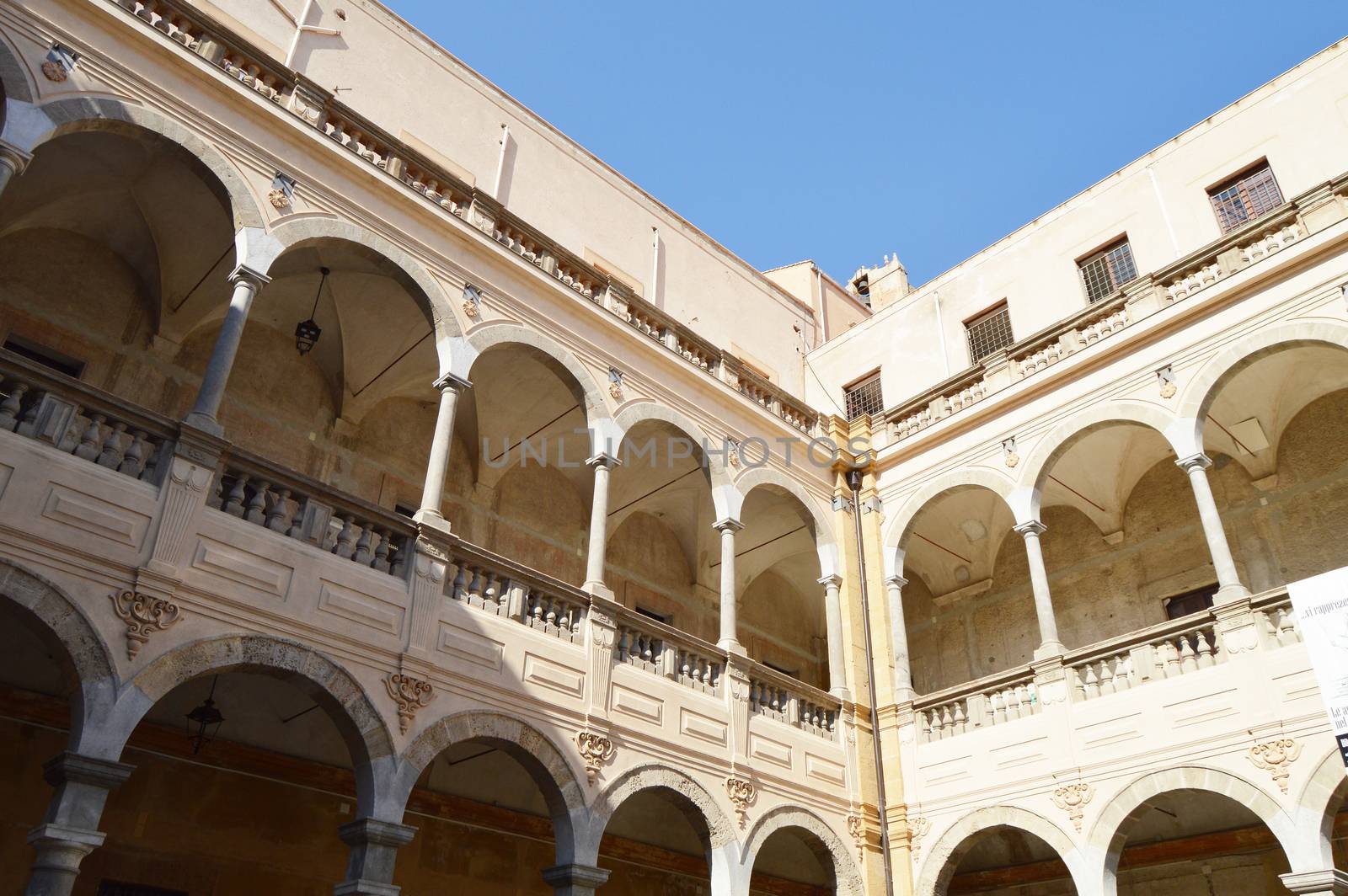 Courtyard of the Central library of Palermo, Italy, Sicily, Palermo, 8 October 2018.