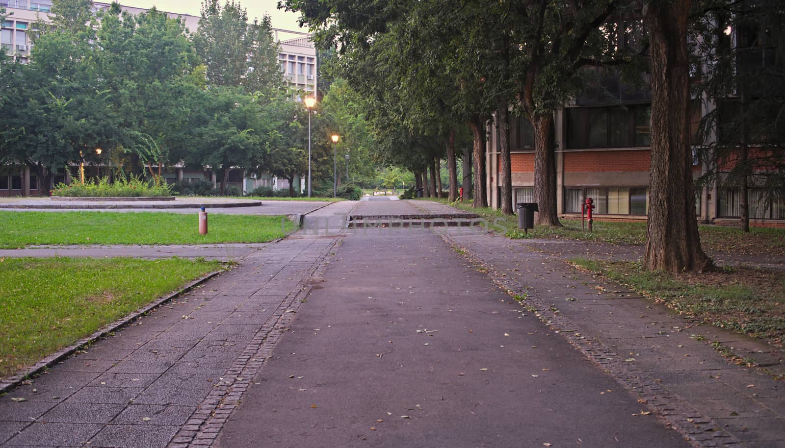 Empty walkway at Novi Sad dorm complex