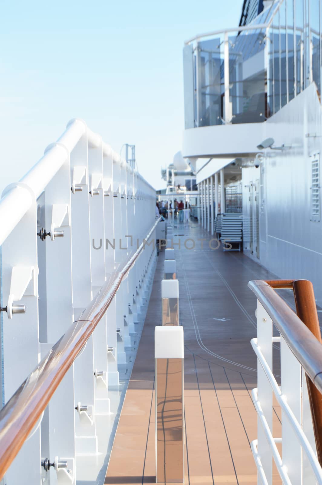 Empty pleasure open deck on cruise ship, vertical shot, selective focus by claire_lucia