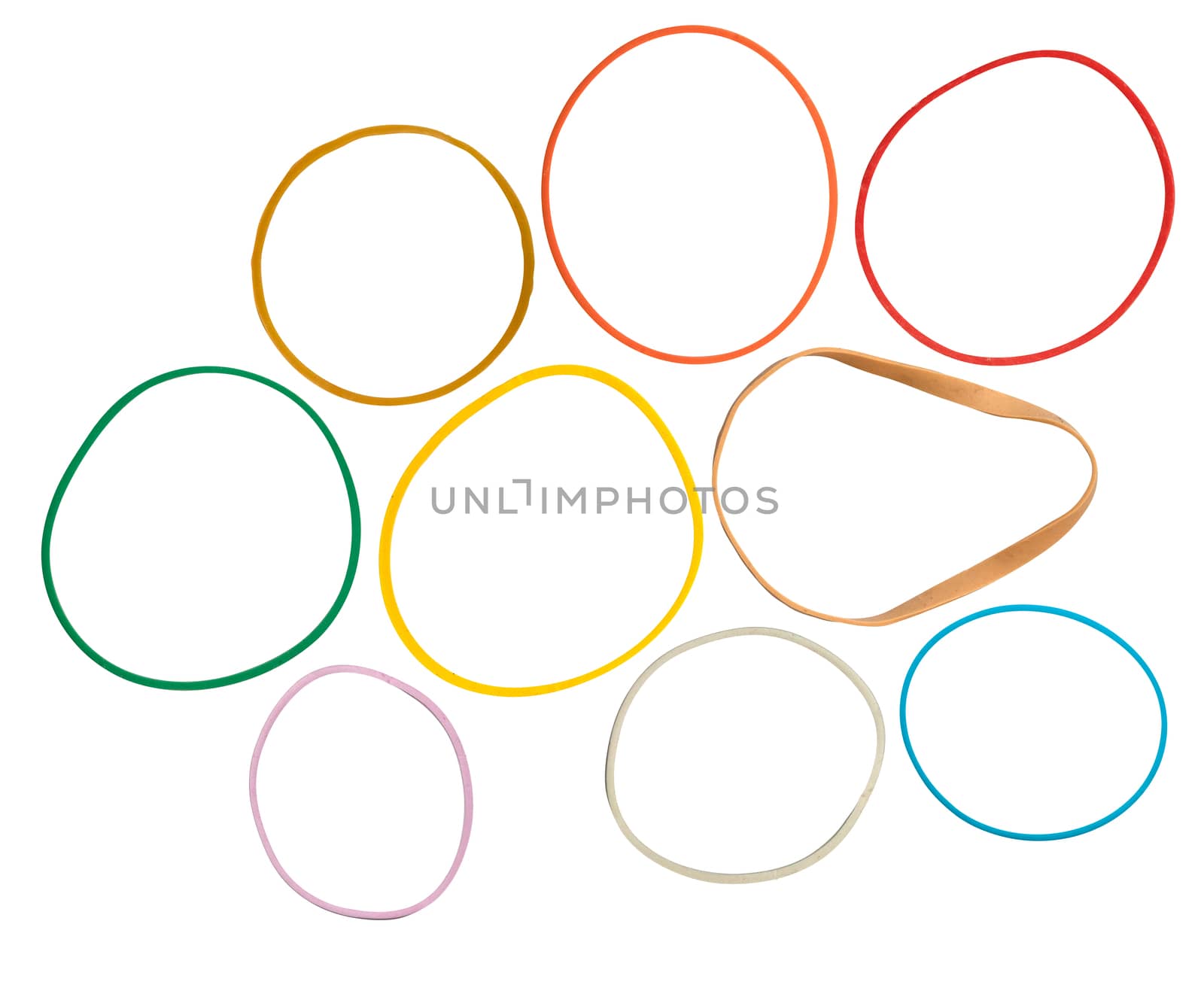 A Collection Of Isolated Coloured Rubber Bands