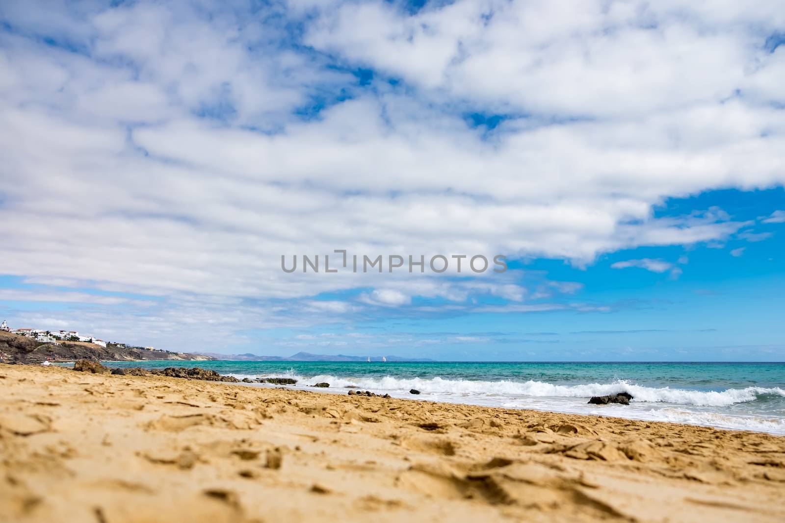Coast and beach in sunshine on the Spanish island Fuerteventura