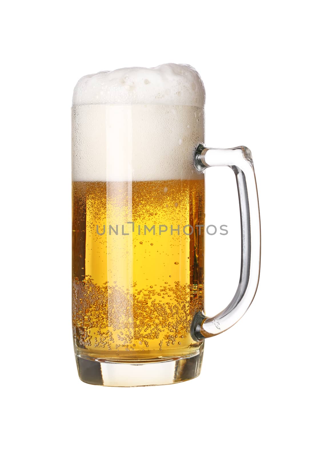 Close up one frothy beer glass isolated on white by BreakingTheWalls