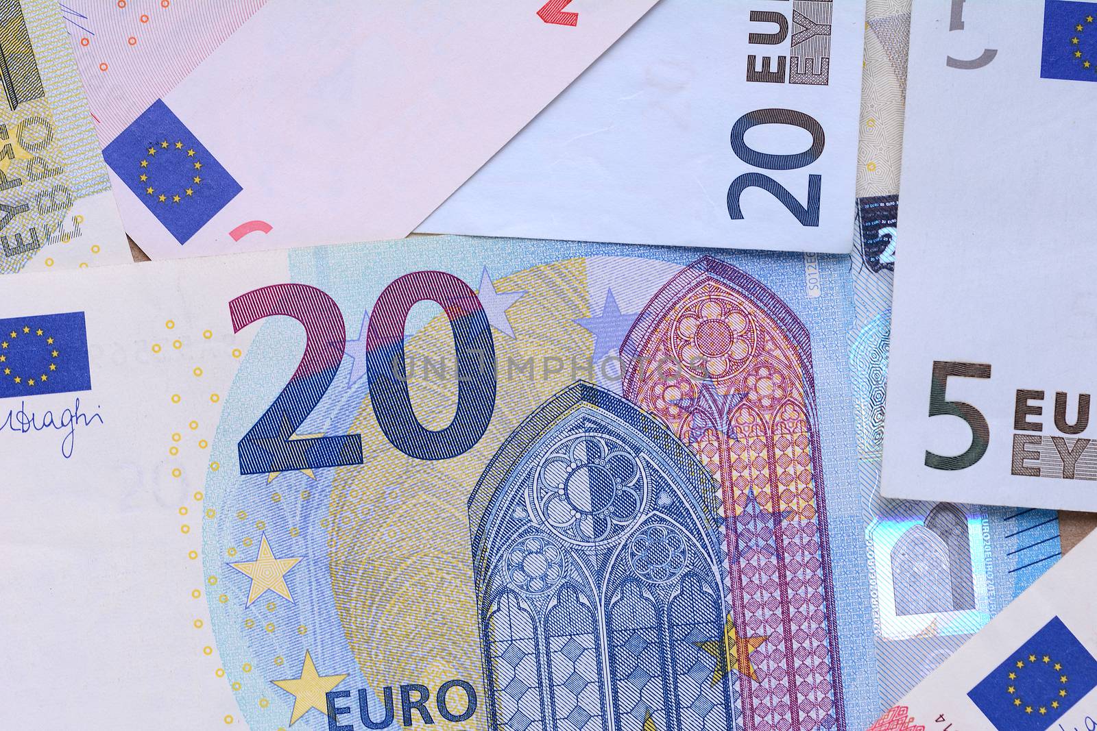 Several euro banknotes. European money concept. Close up