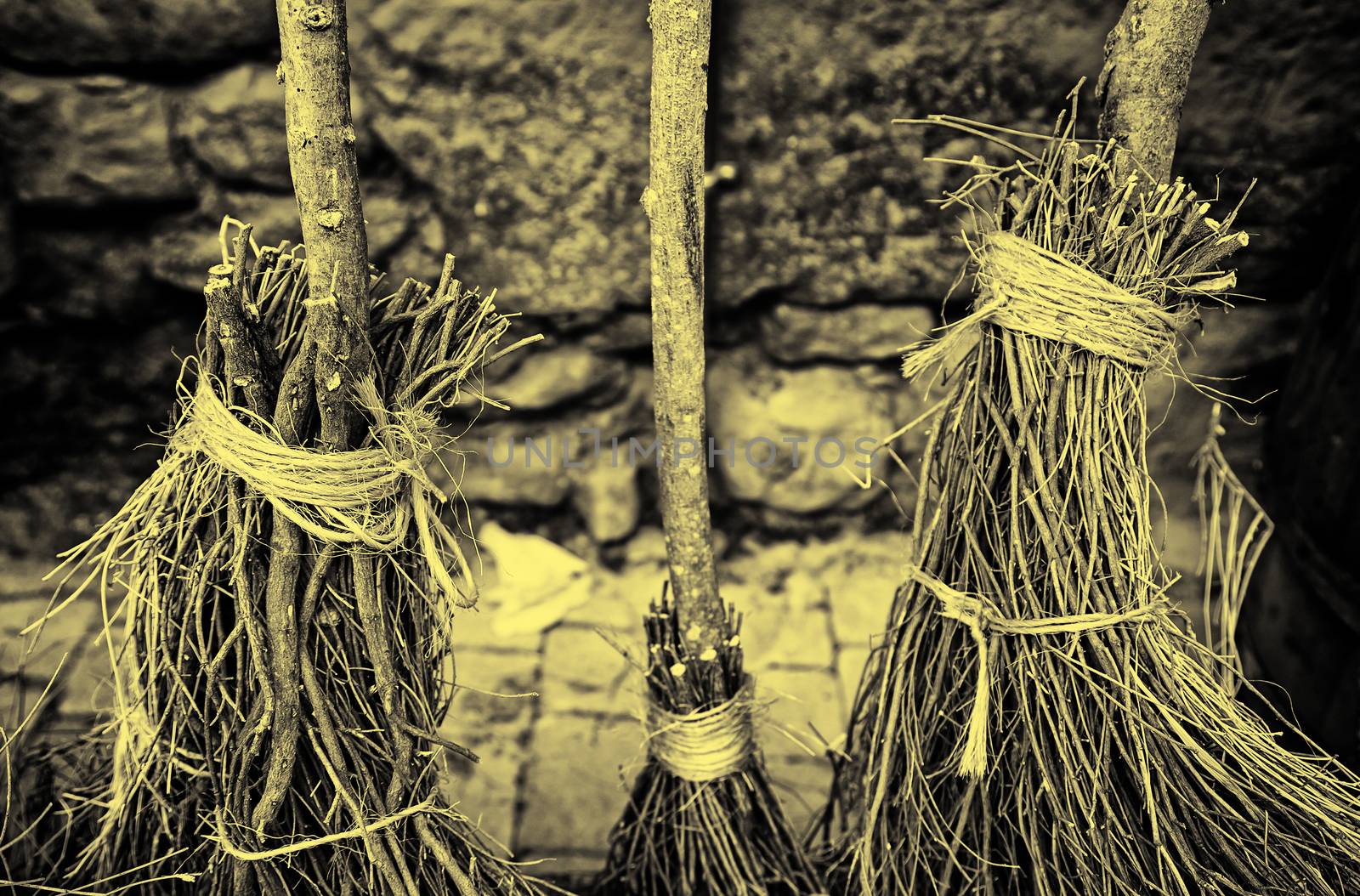 Witch brooms Detail, detail of a broom halloween, party of fear