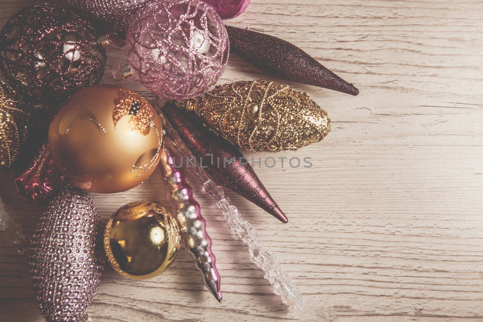 Christmas decor set in pink colors on white