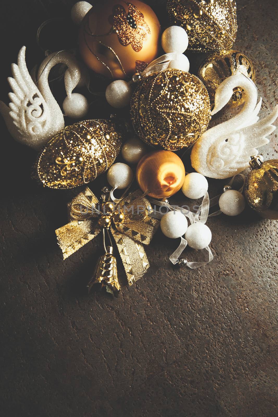 Sparkling Christmas 2019 background with golden and white decor