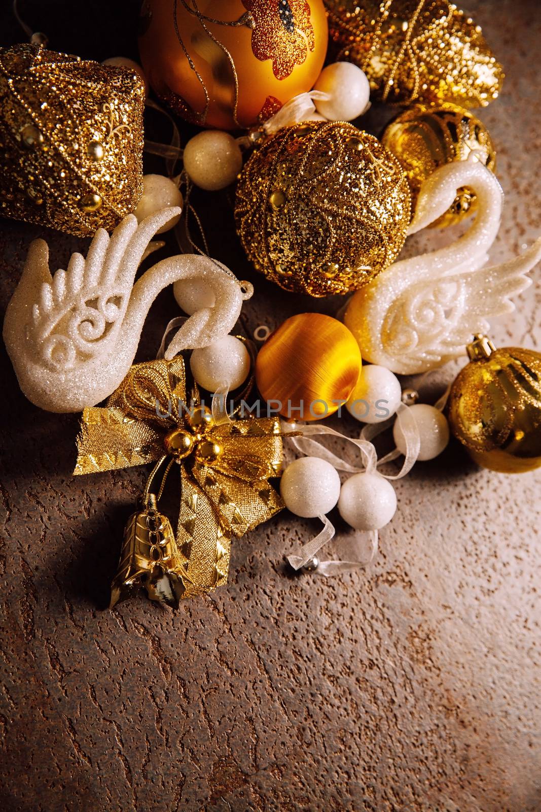 Sparkling Christmas 2019 background with golden and white decor