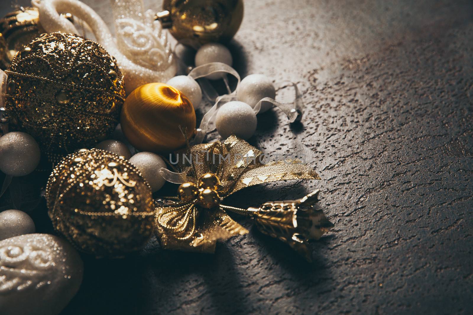 Sparkling Christmas 2019 background with golden and white decor