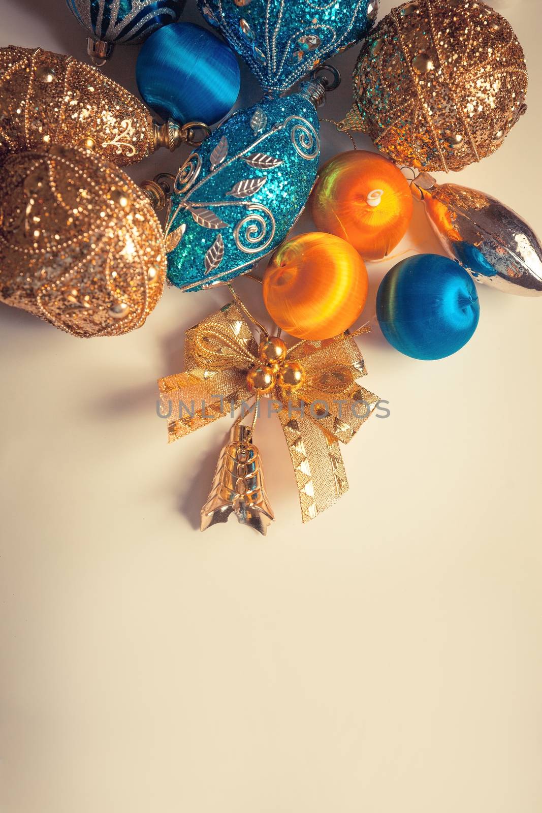 Top view of Christmas decor set on white