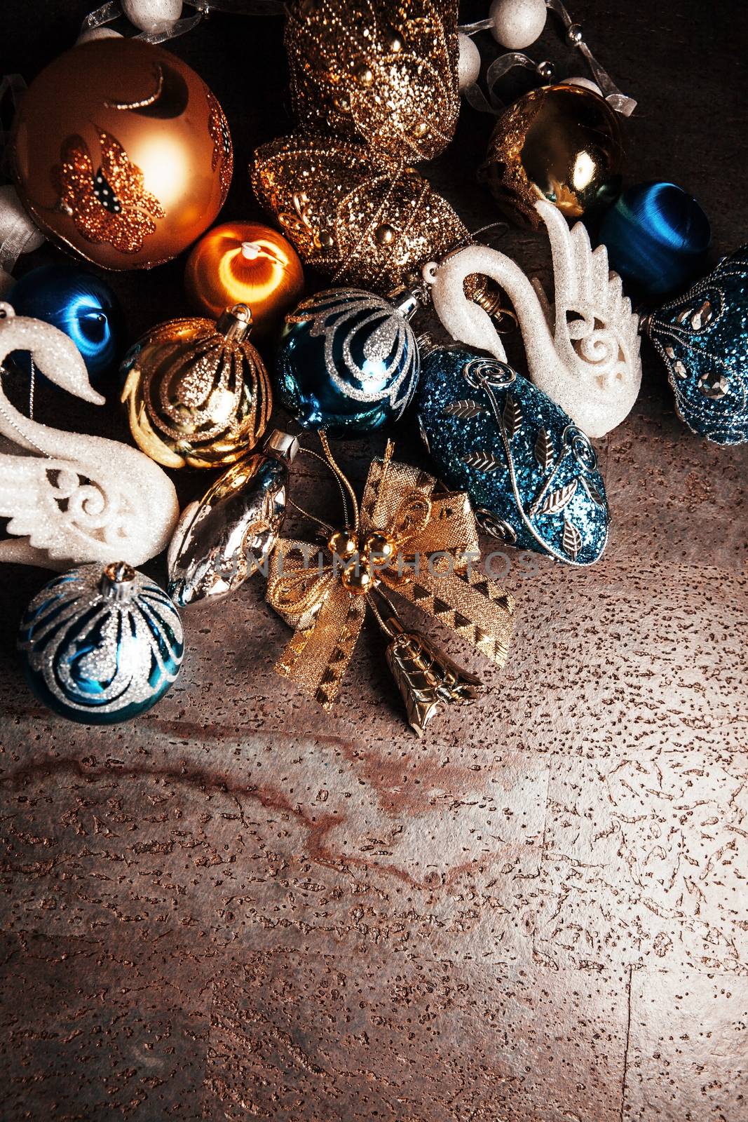 top view of golden and blue christmas 2019  decor by mi_viri