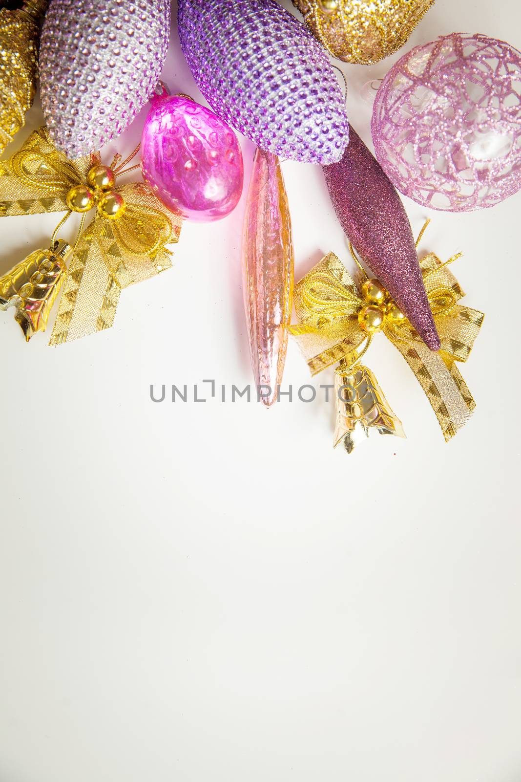 Christmas decor set in pink colors on white