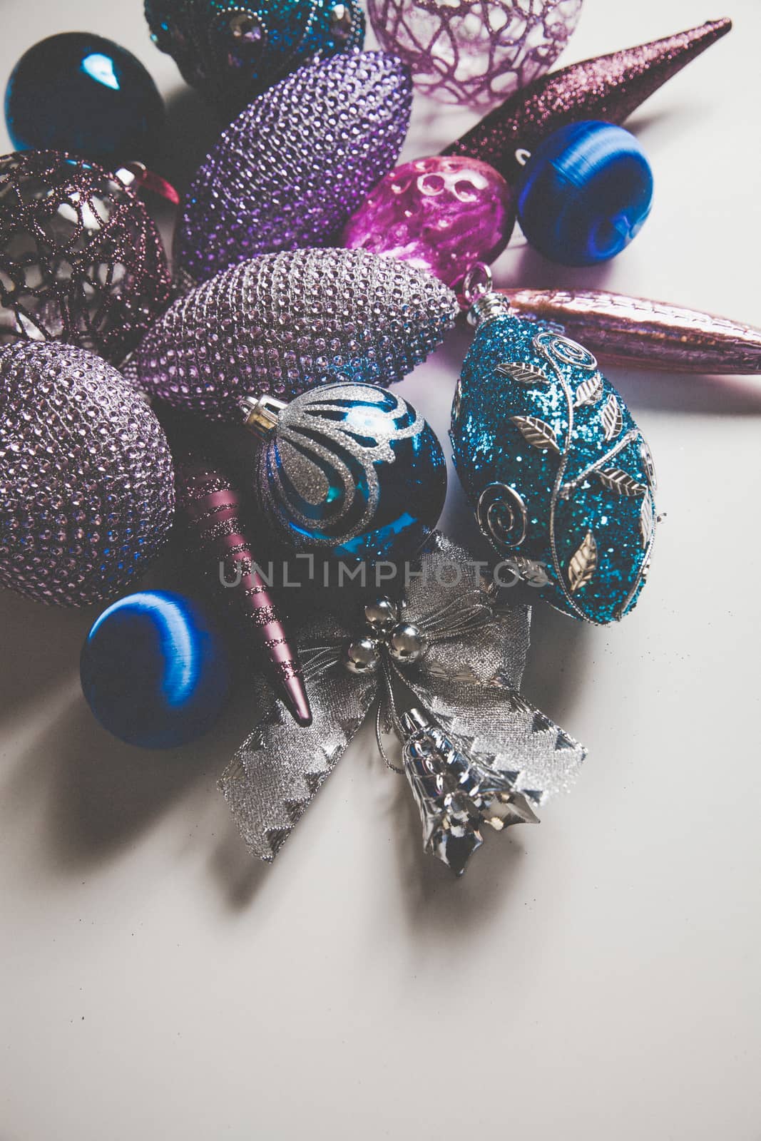 Elegant Christmas 2019 decor closeup, blue and pink colors by mi_viri