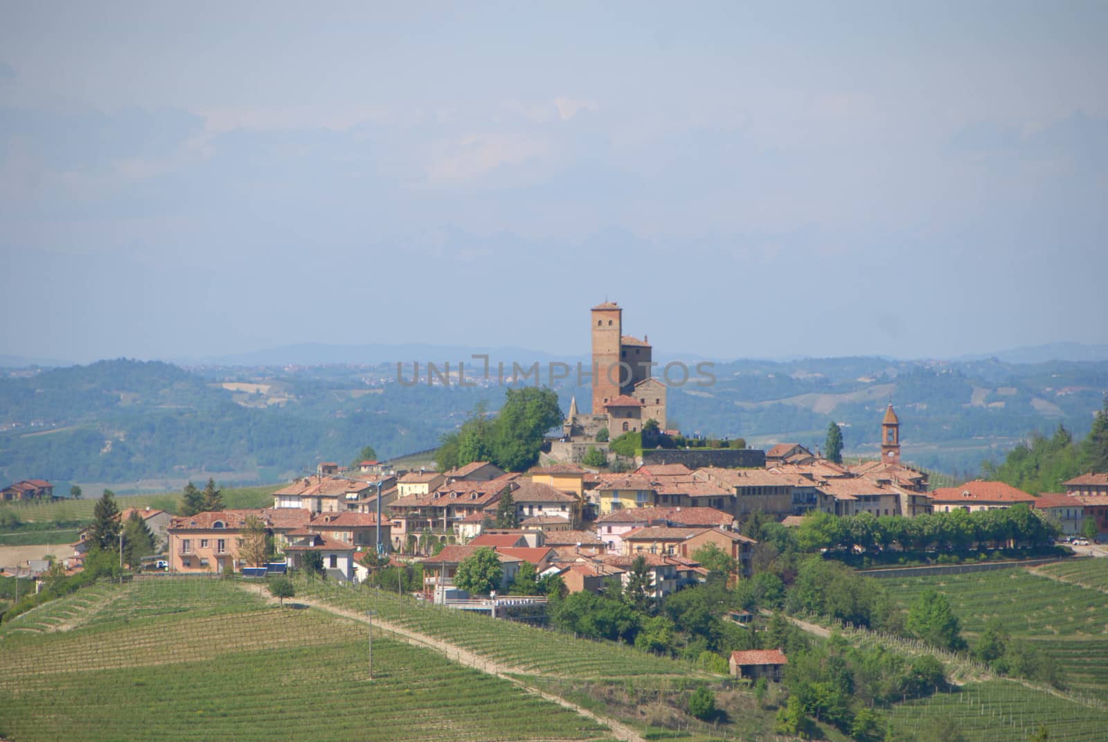 View of Serralunga of Alba with the Castle, Piedmont - Italy