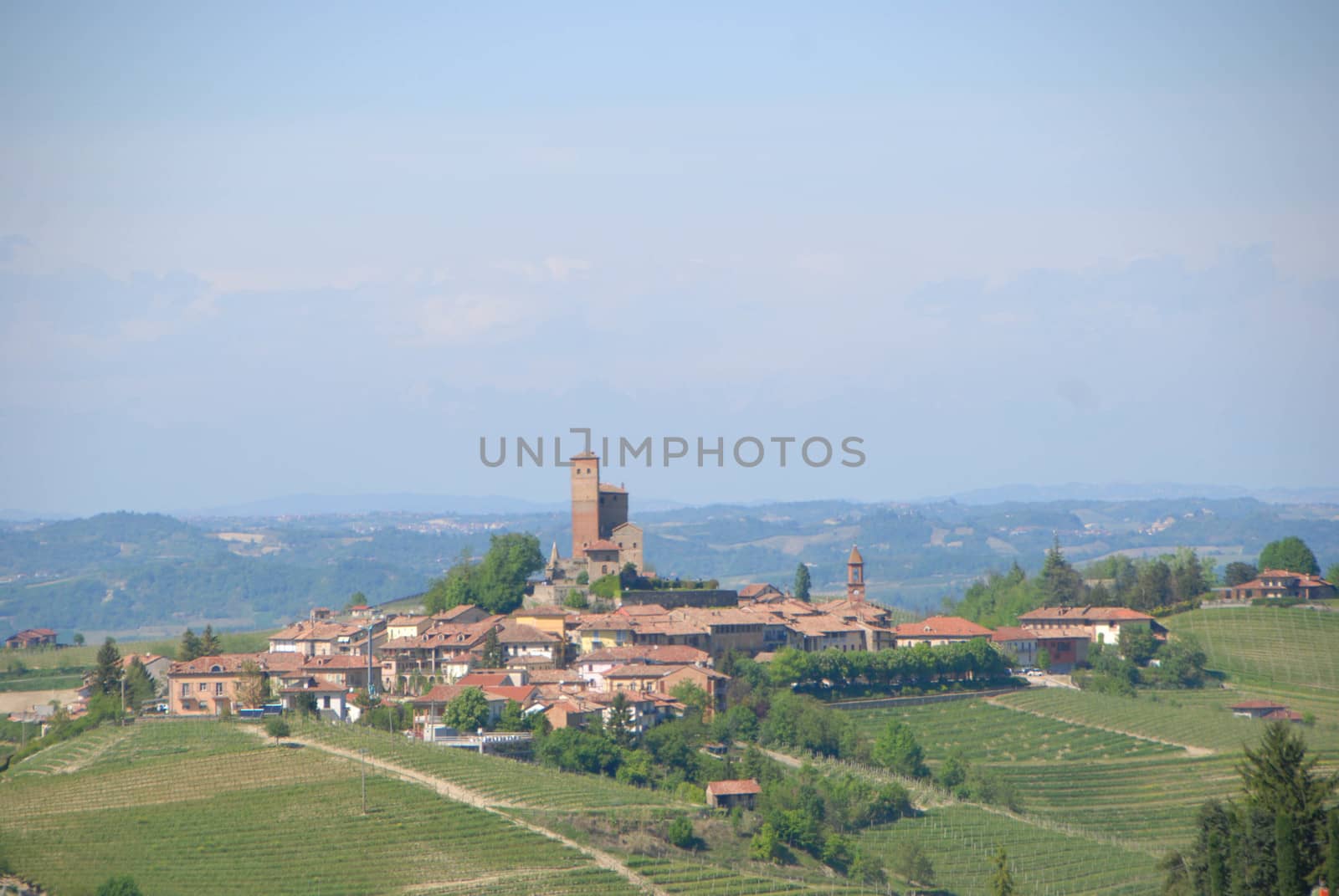 View of Serralunga of Alba with the Castle, Piedmont - Italy