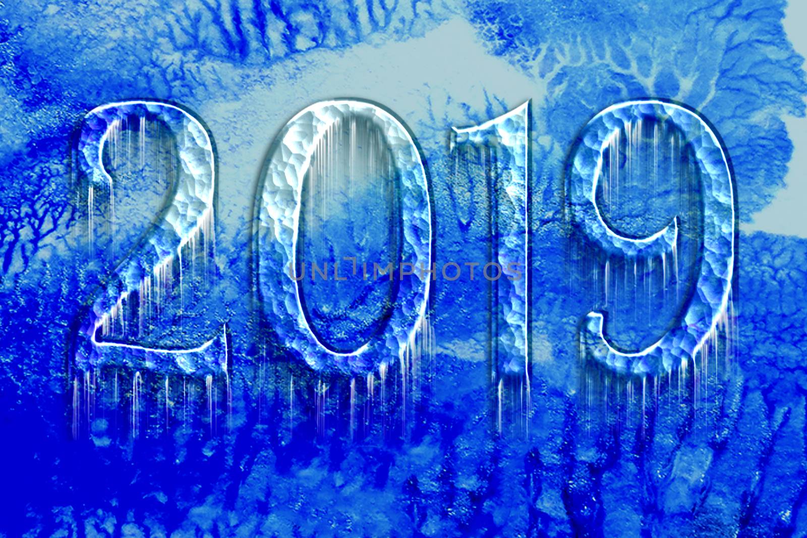 2019 Frozen text with icicles with frosty patterns. by Julia_Faranchuk