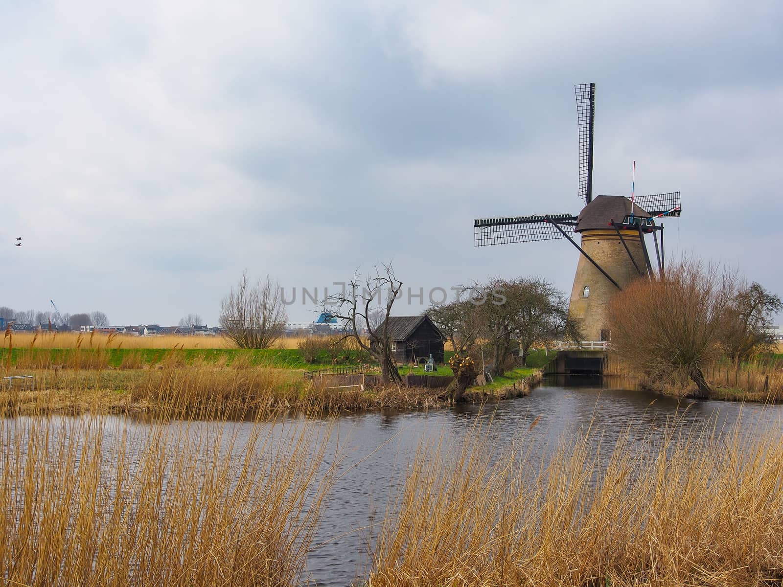 Netherlands rural landscape with windmills and canal by simpleBE