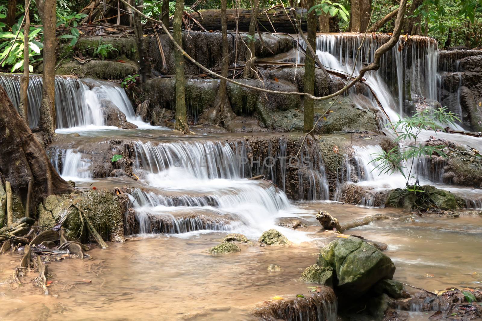 Fresh waterfall in rainforest at National Park, Thailand.