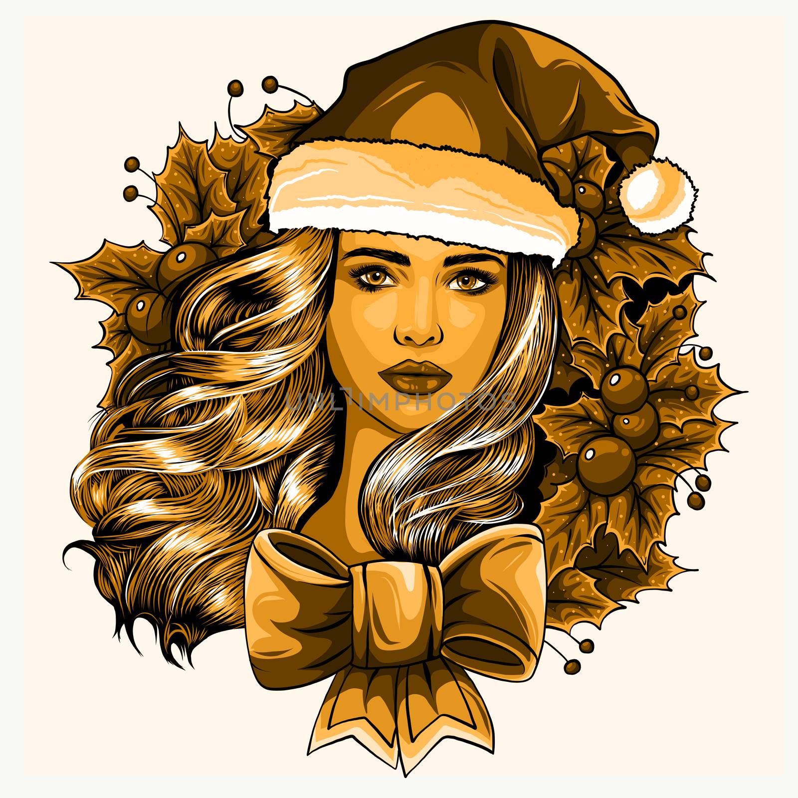 Beautiful girl wearing santa claus clothes.  Illustration