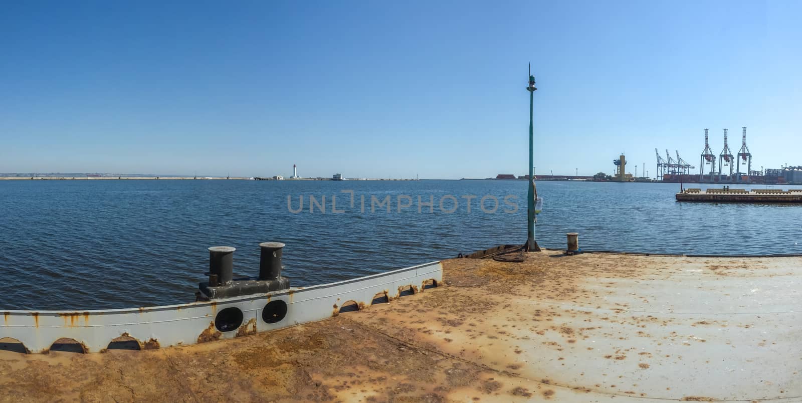 Odessa, Ukraine - 09.19.2018. Panoramic view of Yacht parking and seaport of Odessa, Ukraine in a summer sunny day