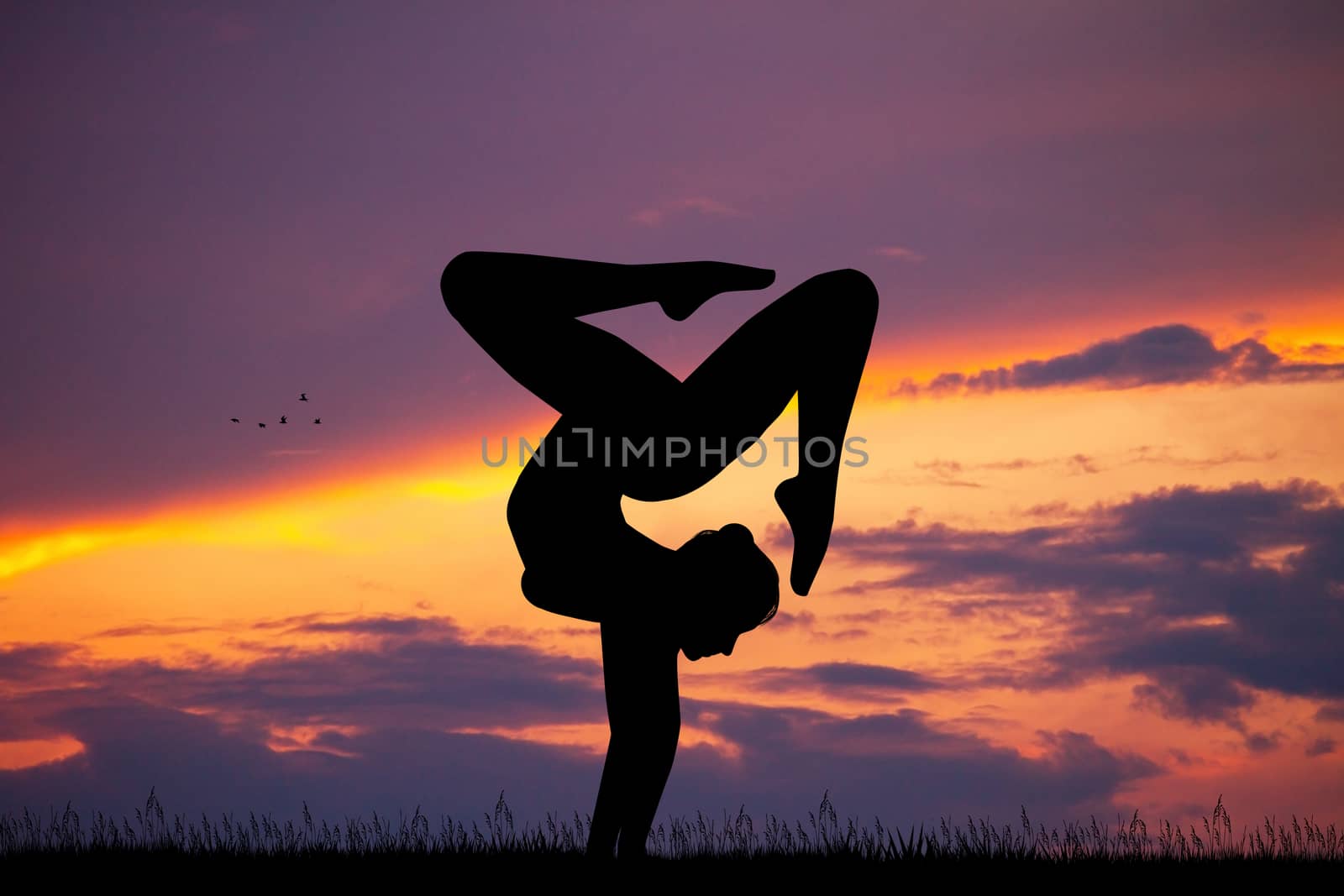 illustration of contortion at sunset