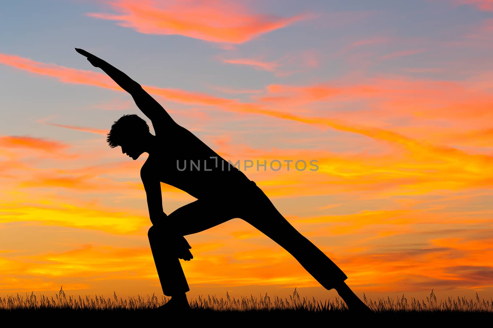 illustration of man do exercises at sunset