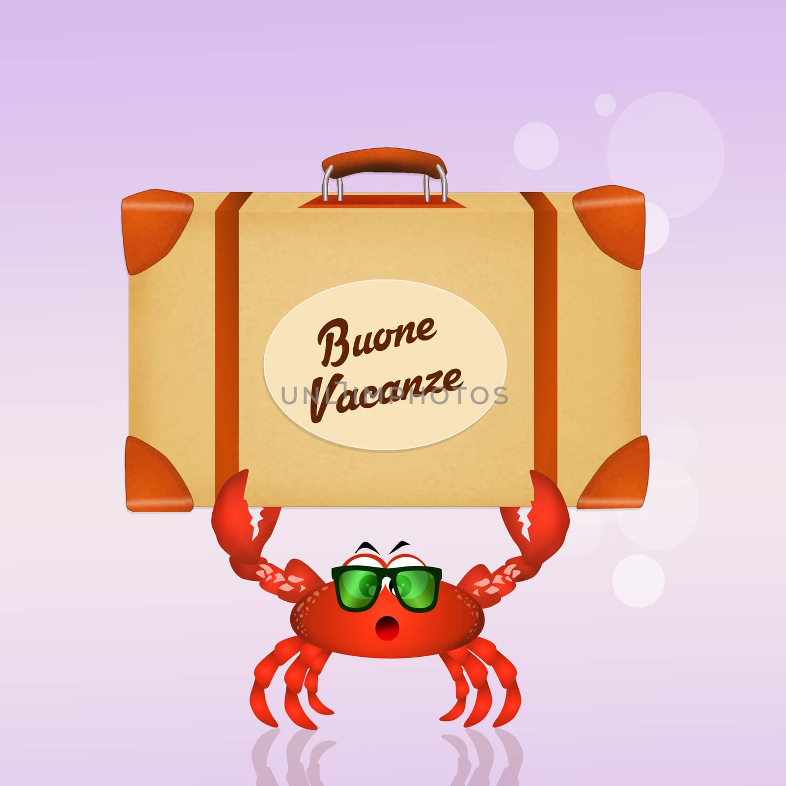 crab with luggage for the summer holidays by adrenalina