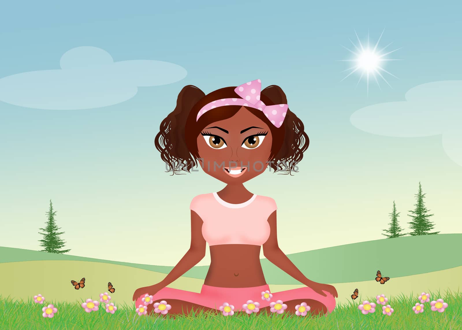 illustration of black girl in the meadow