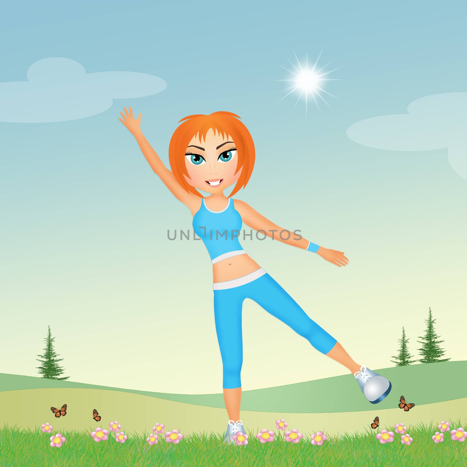 girl doing exercise in nature by adrenalina