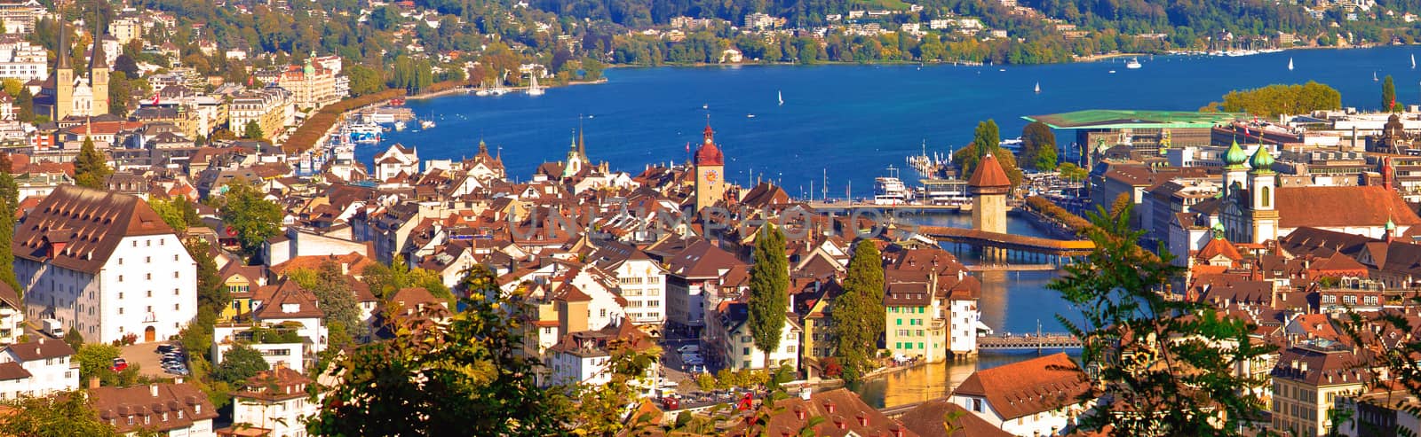 City and lake of Luzern panoramic aerial view, Alps and lakes in Switzerland