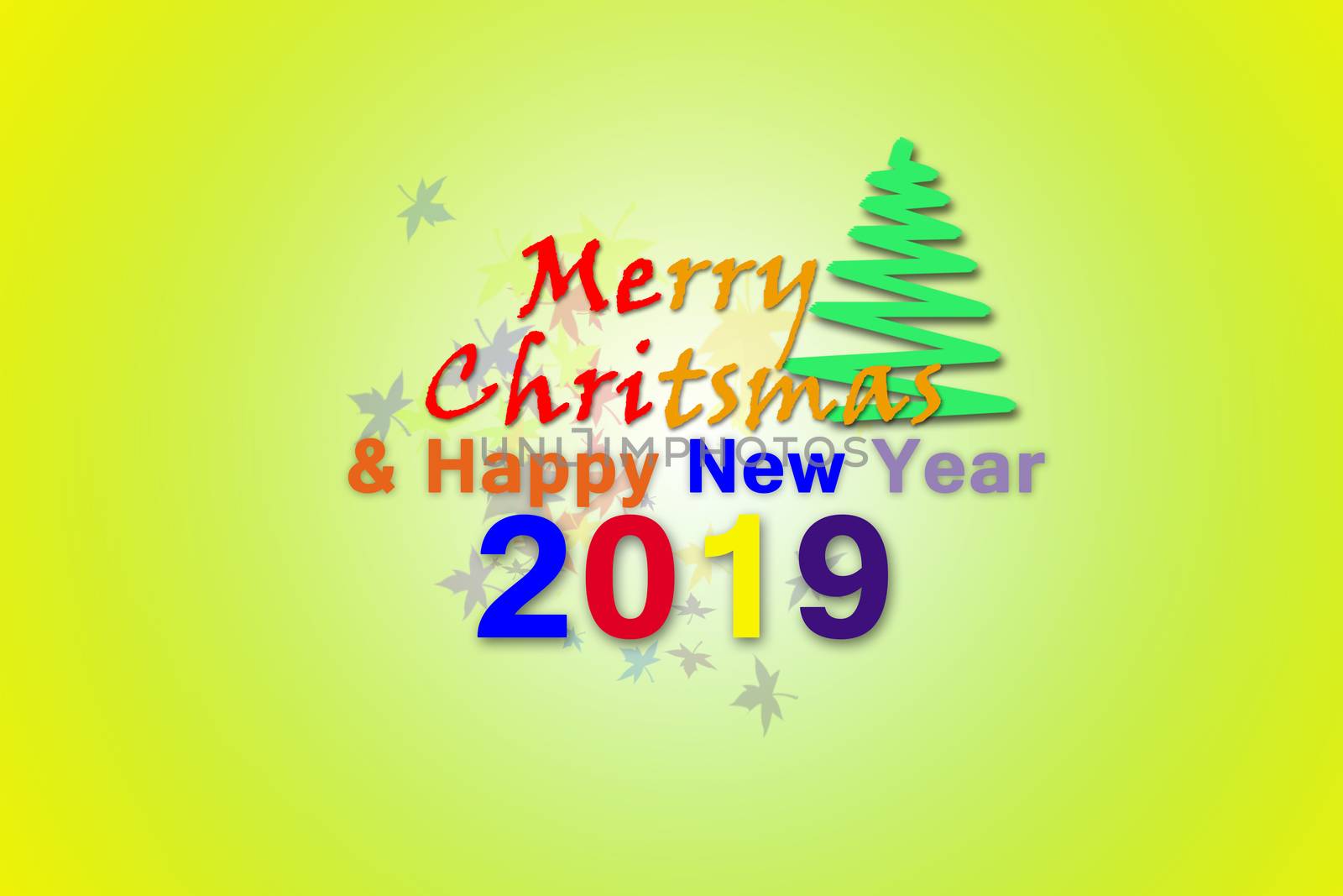 Merry Christmas and Happy New Year 2019 with colour full Lettering design on lite yellow background.