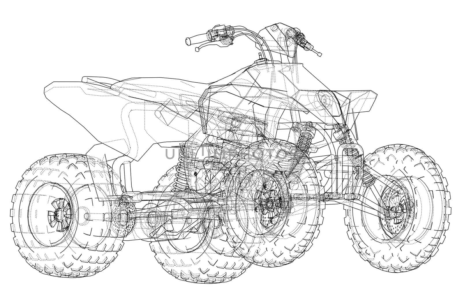 ATV quadbike concept outline. Wire-frame style. 3d illustration