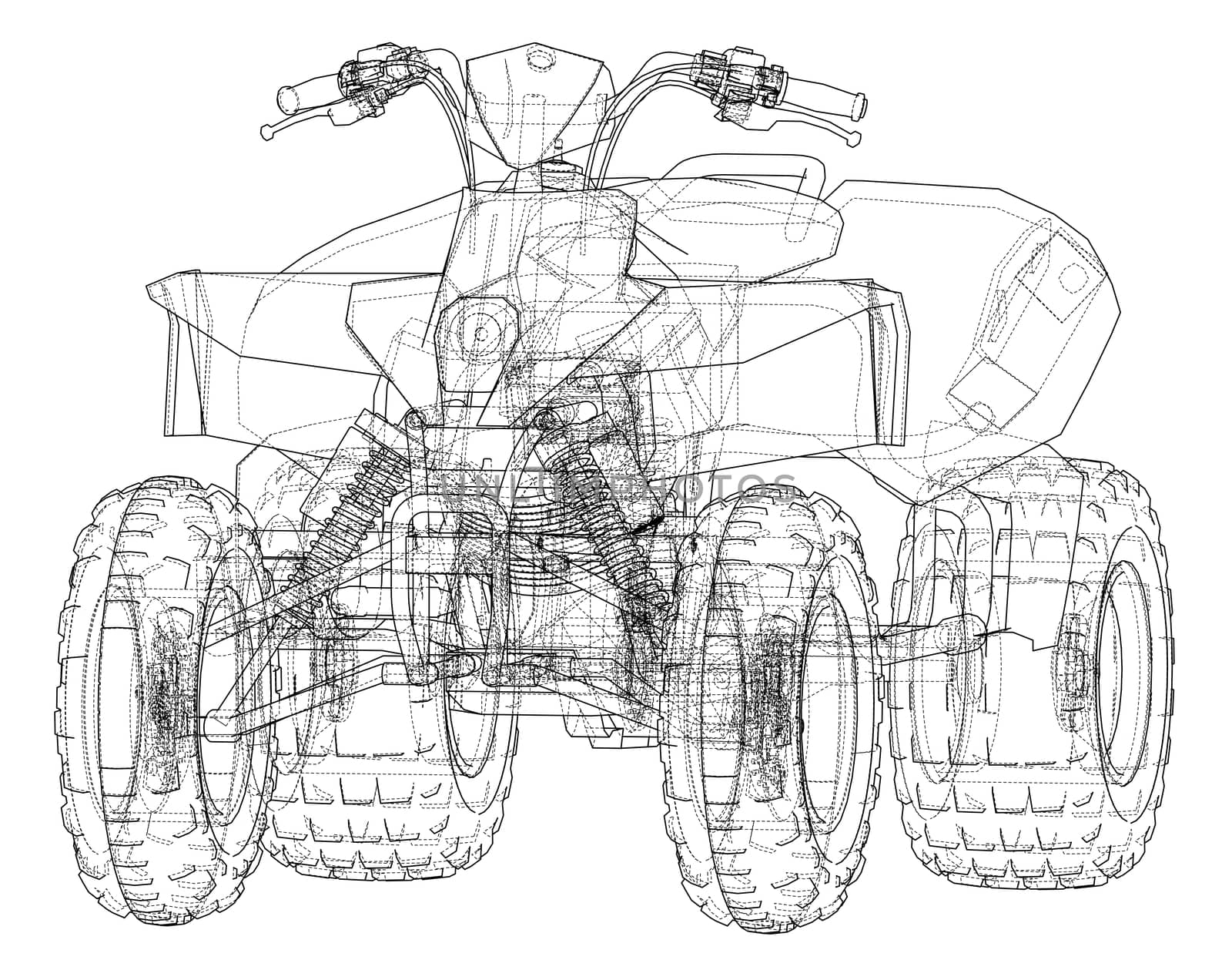 ATV quadbike concept outline. Wire-frame style. 3d illustration