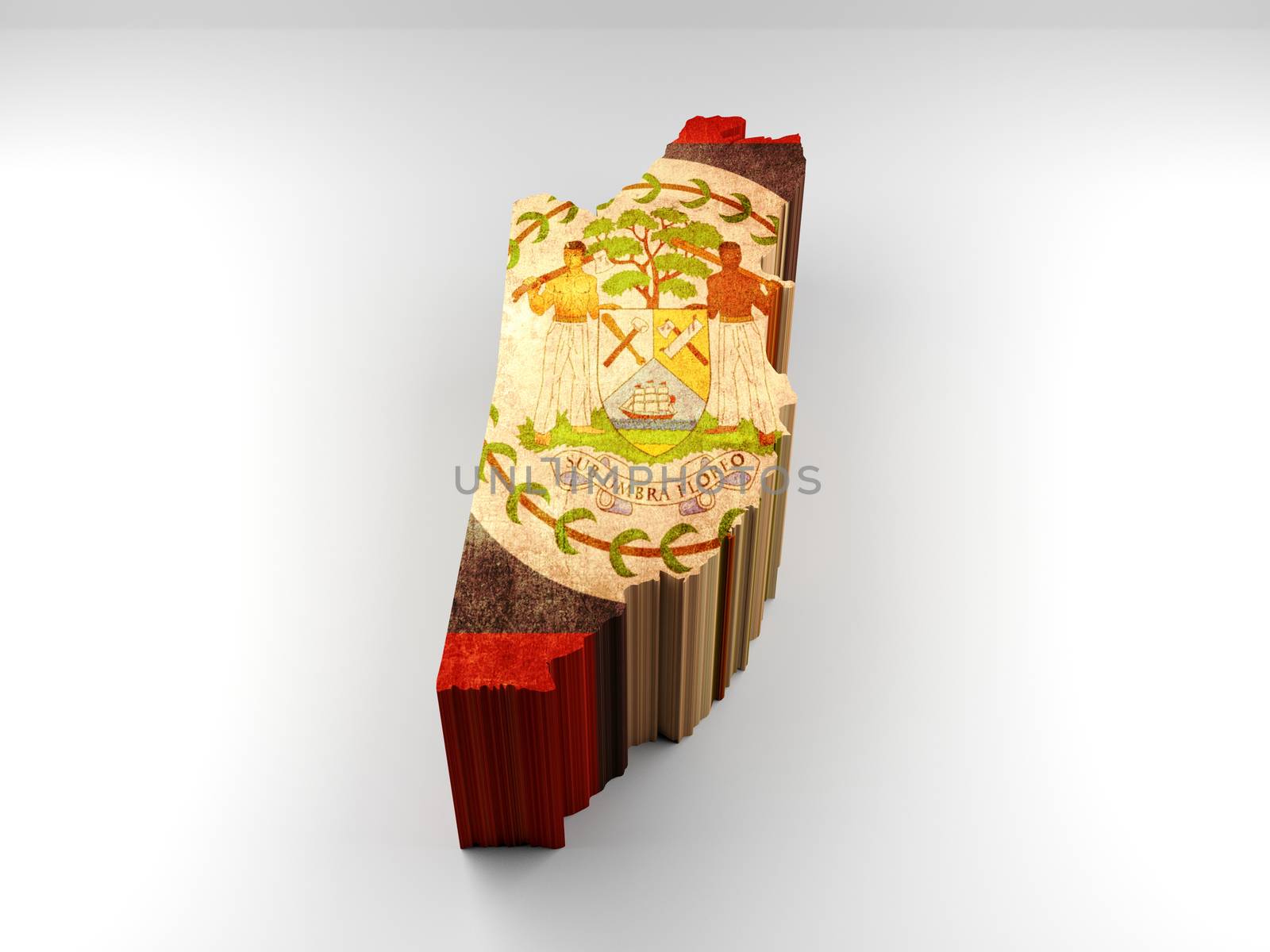 Belize 3d textured map with a Belizean flag on a white background