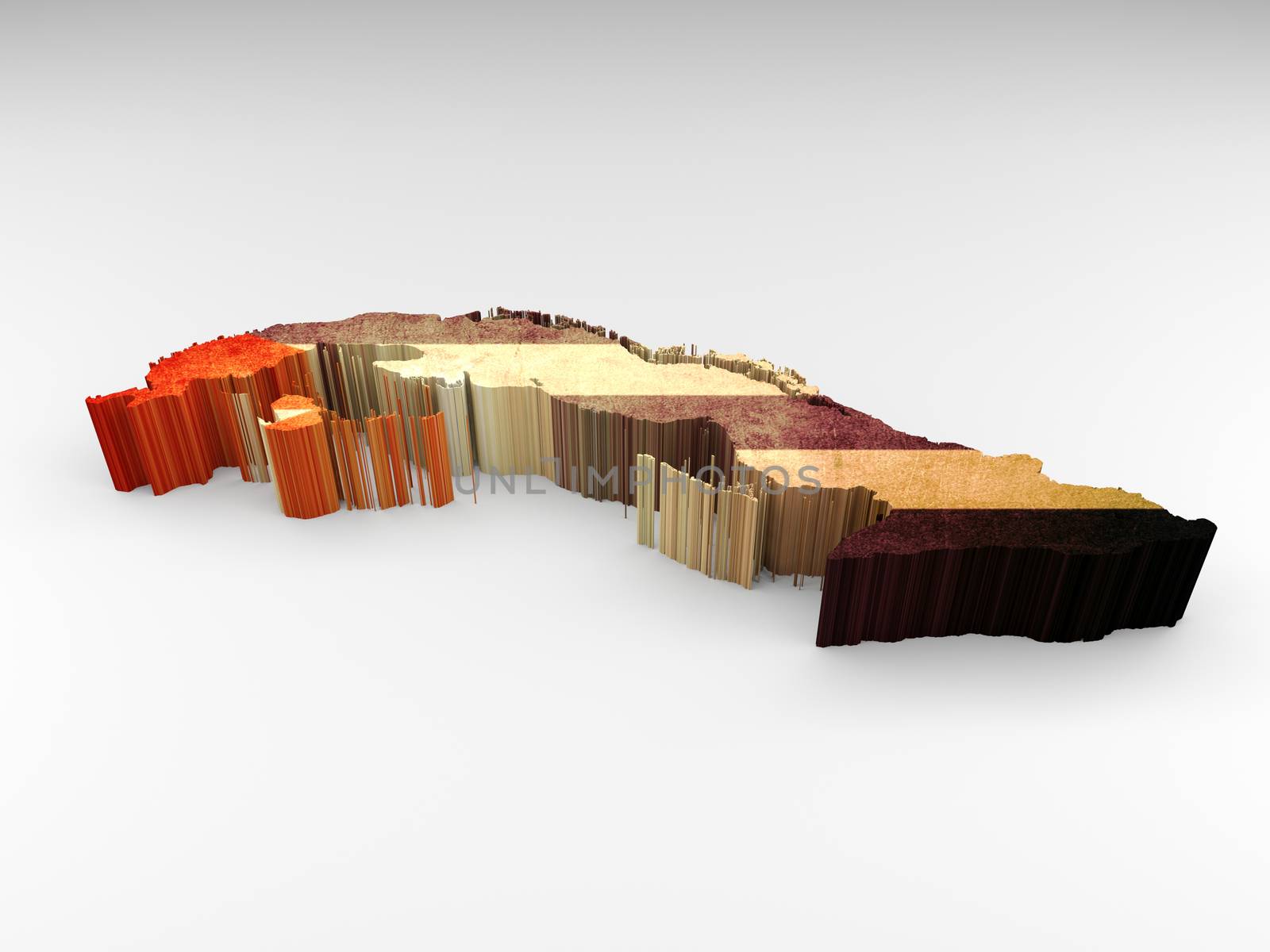 3d textured Cuba map with a Cuban flag on a white background
