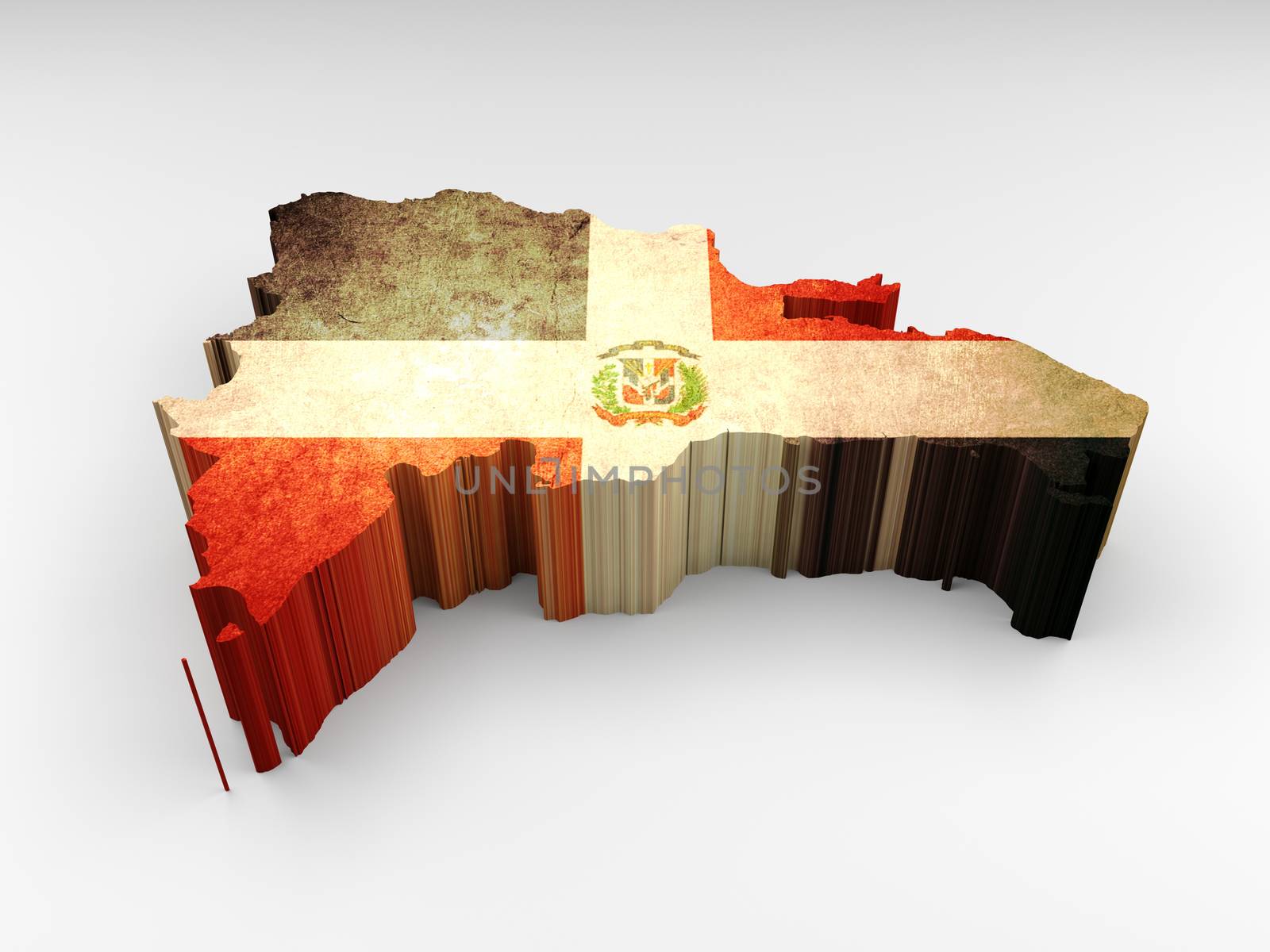 Map of Dominican Republic 3d textured with a Dominican flag on a white background