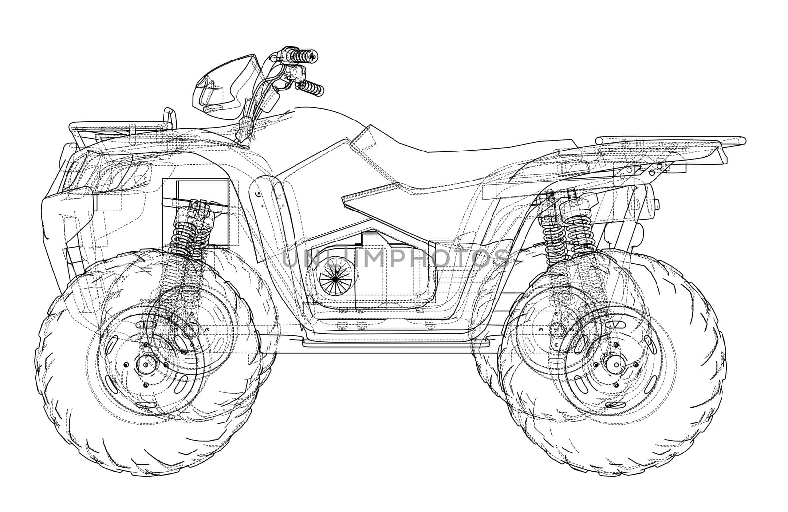 ATV quadbike concept outline. Wire-frame style. 3d illustration