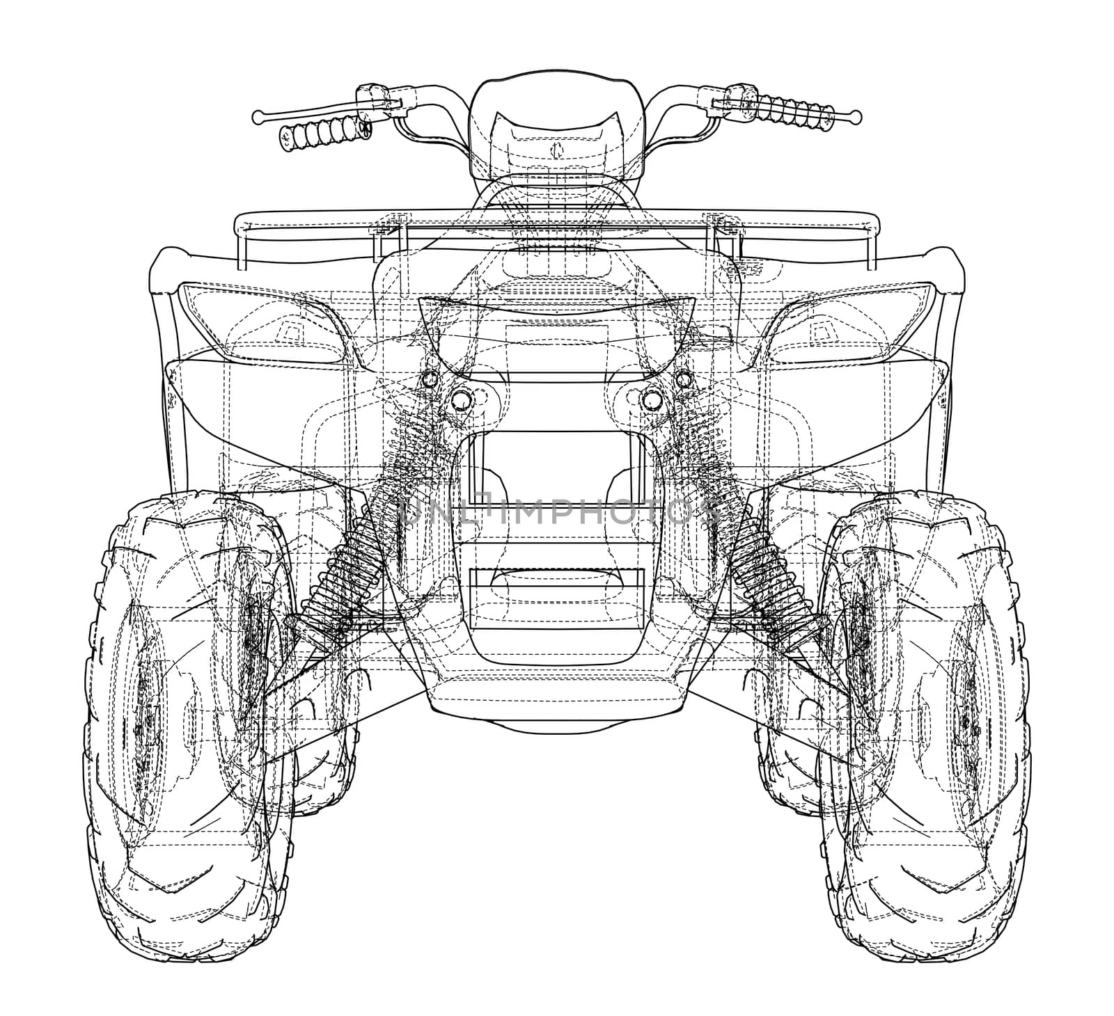 ATV quadbike concept outline. Wire-frame style. 3d illustration