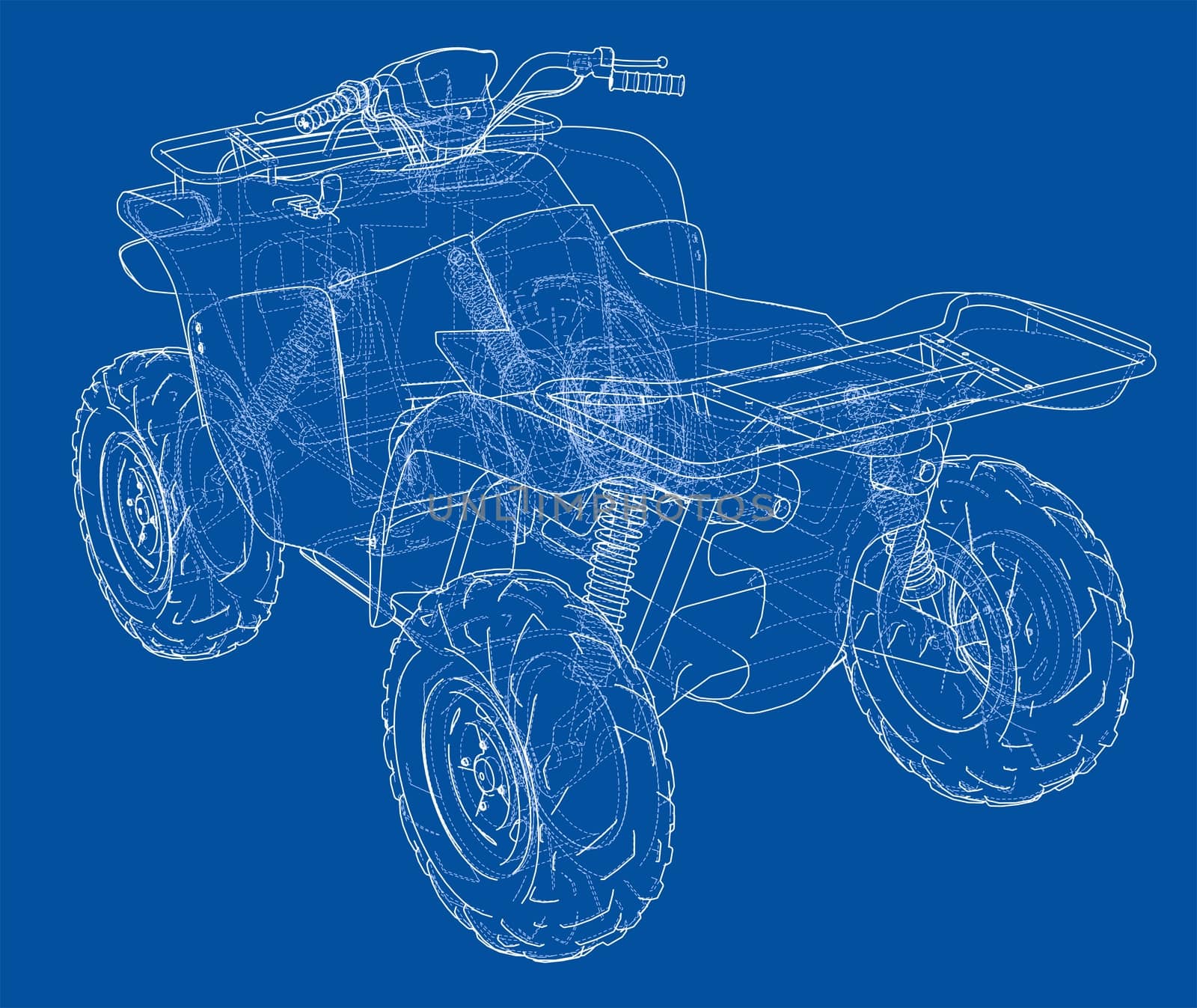 ATV quadbike concept outline. Wire-frame style. 3d illustration