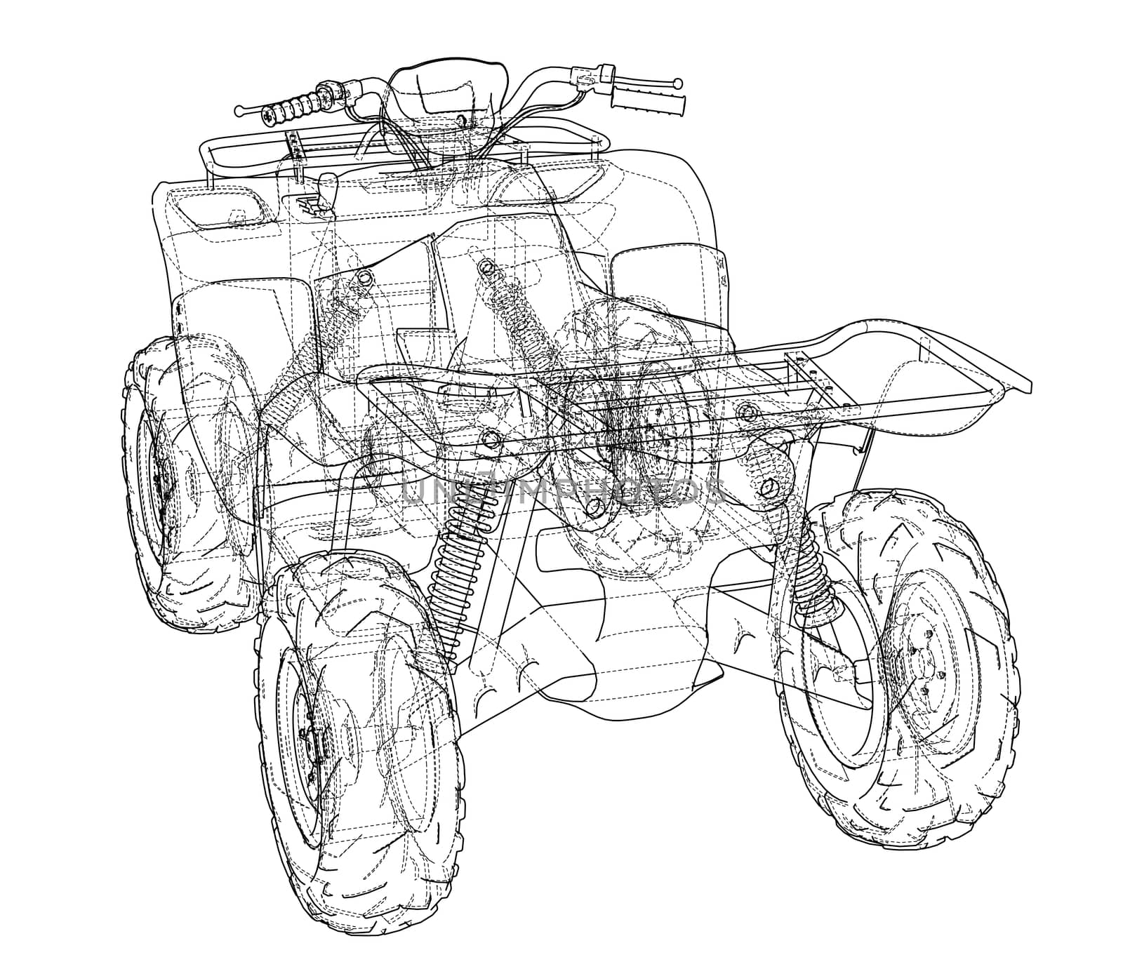 ATV quadbike concept outline. Wire-frame style. 3d illustration