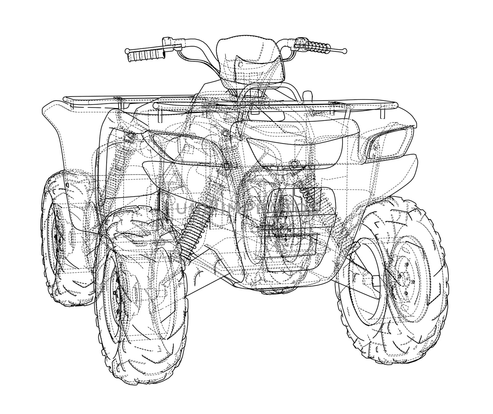 ATV quadbike concept outline. Wire-frame style. 3d illustration