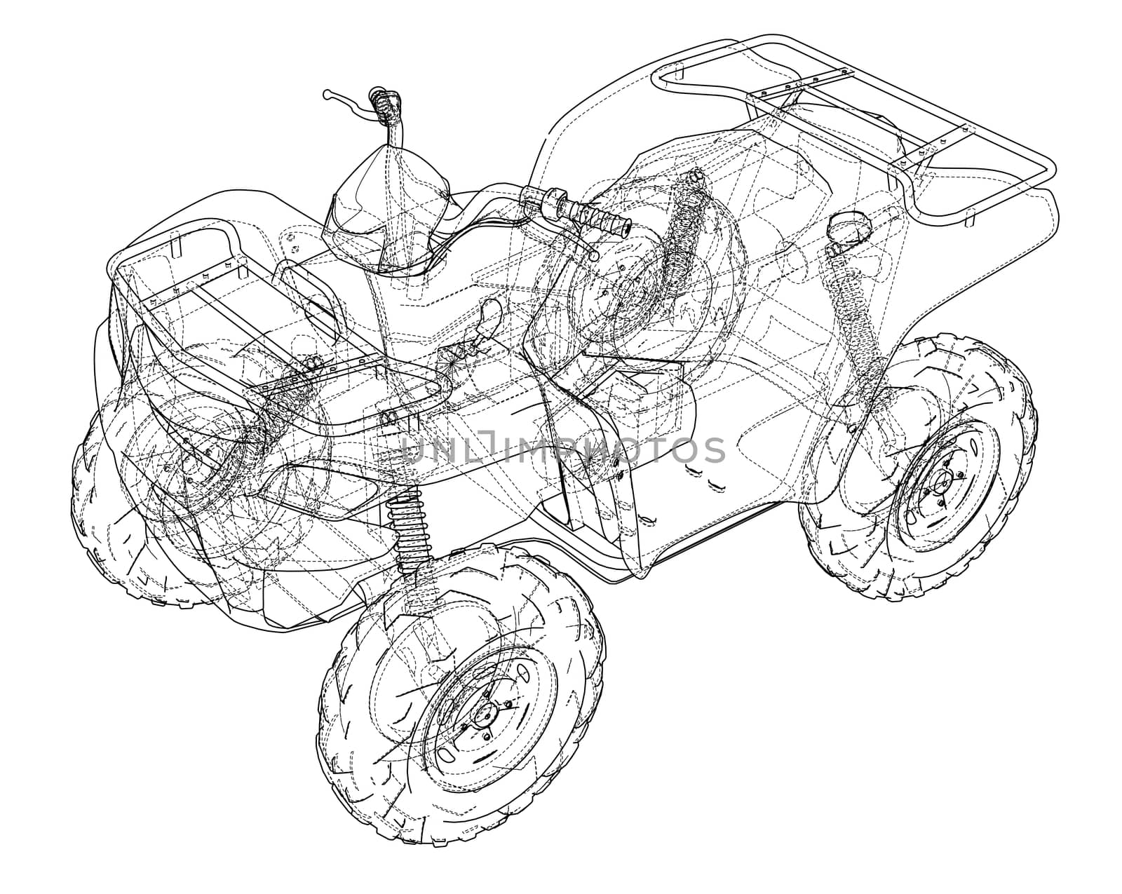 ATV quadbike concept outline. Wire-frame style. 3d illustration