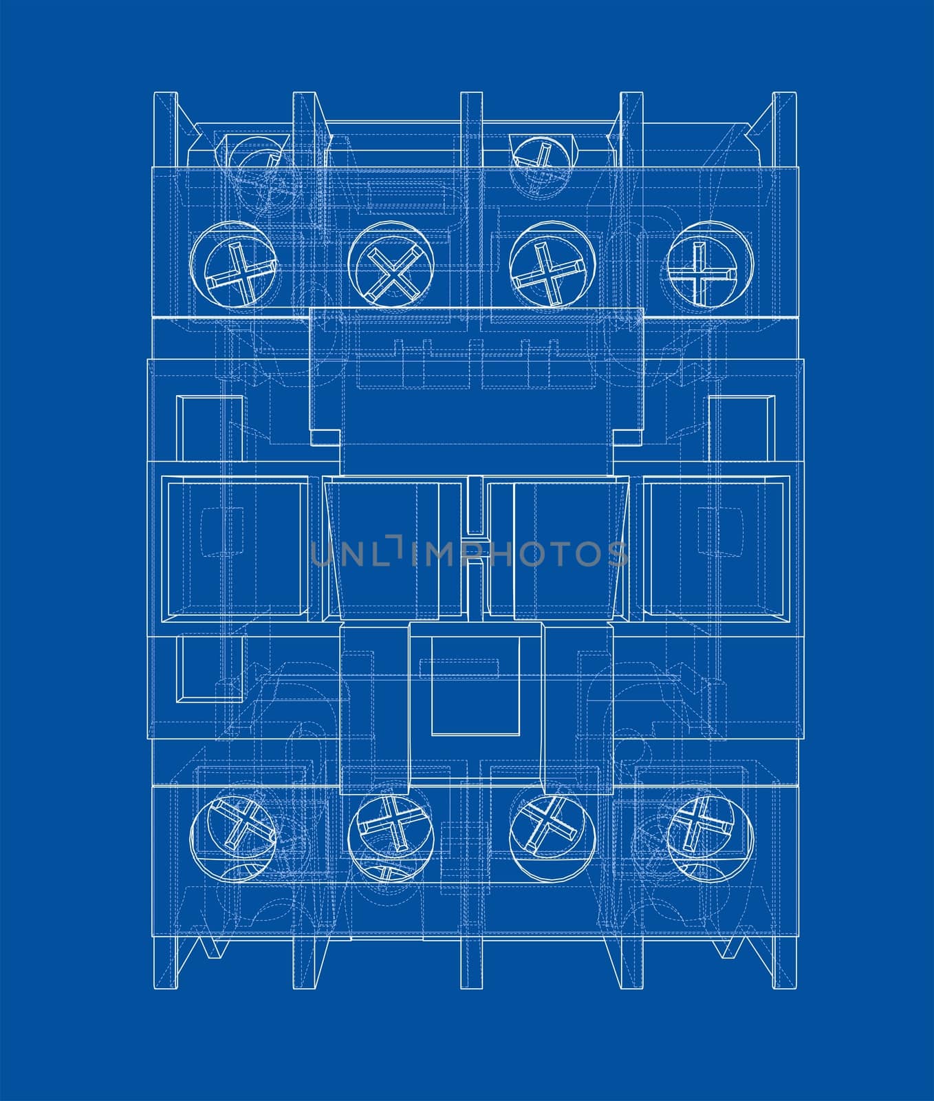 Automatic circuit breaker concept. Wire-frame style. 3d illustration