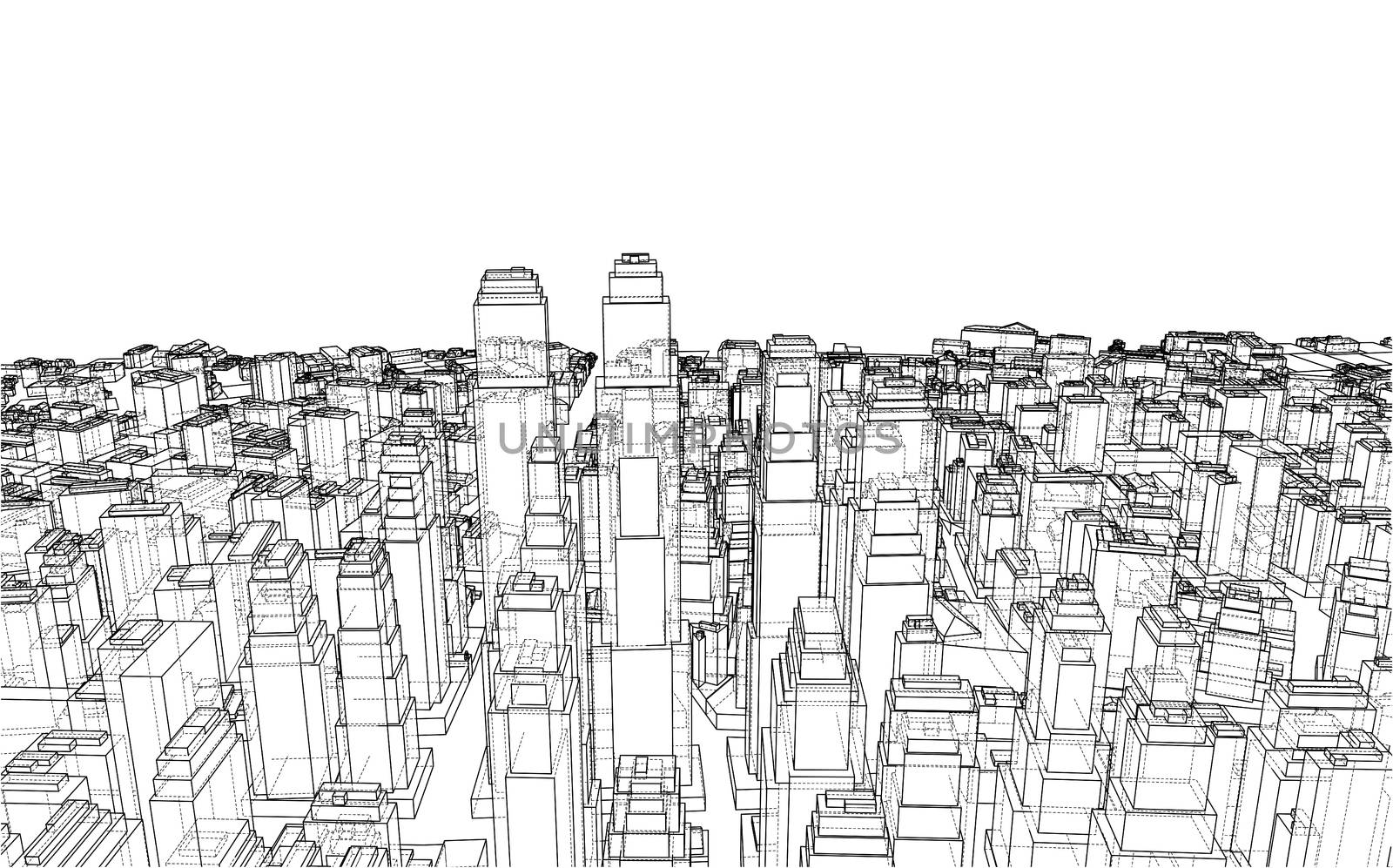 Wire-frame City, Blueprint Style by cherezoff