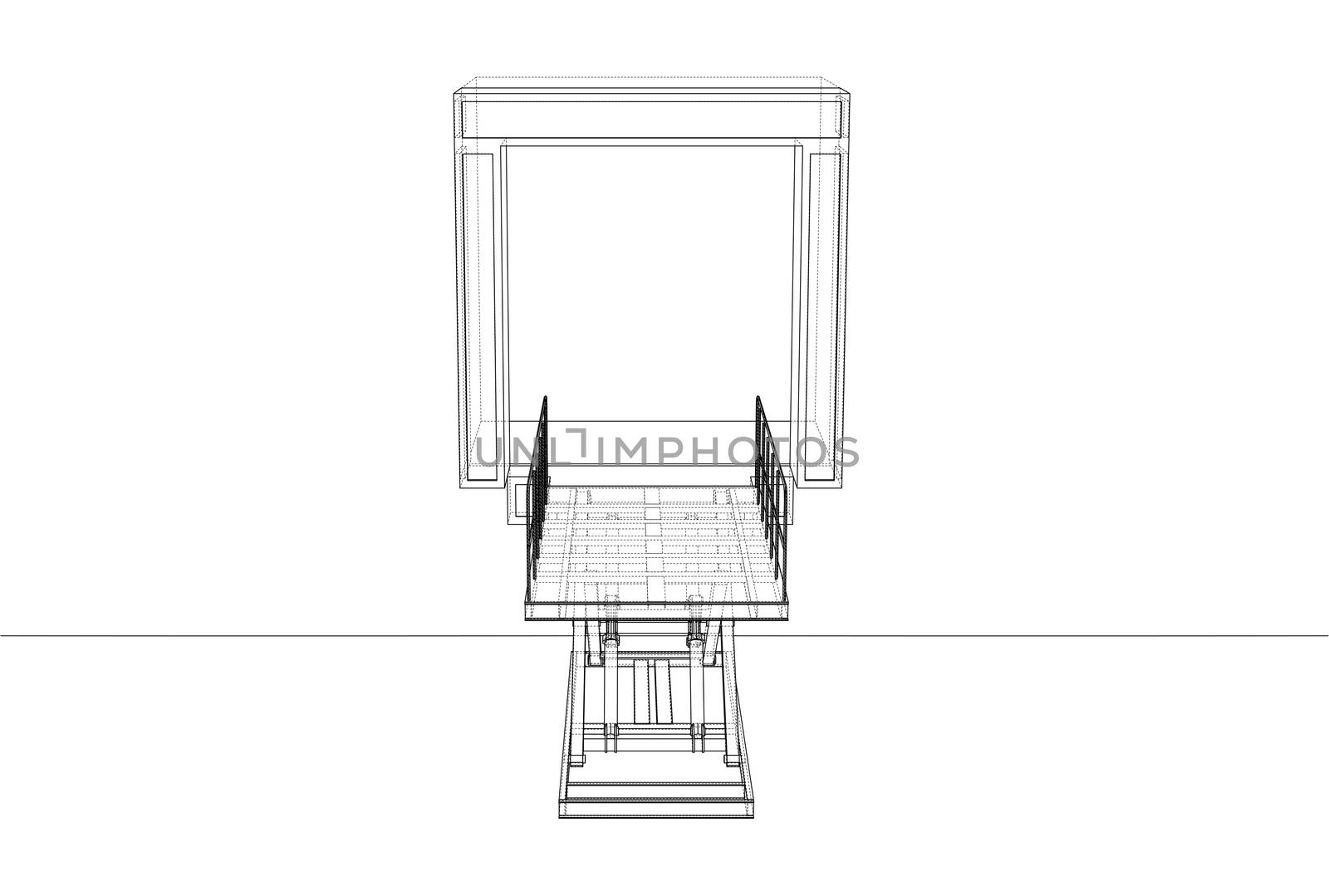 Dock leveler concept. 3d illustration. Wire-frame style