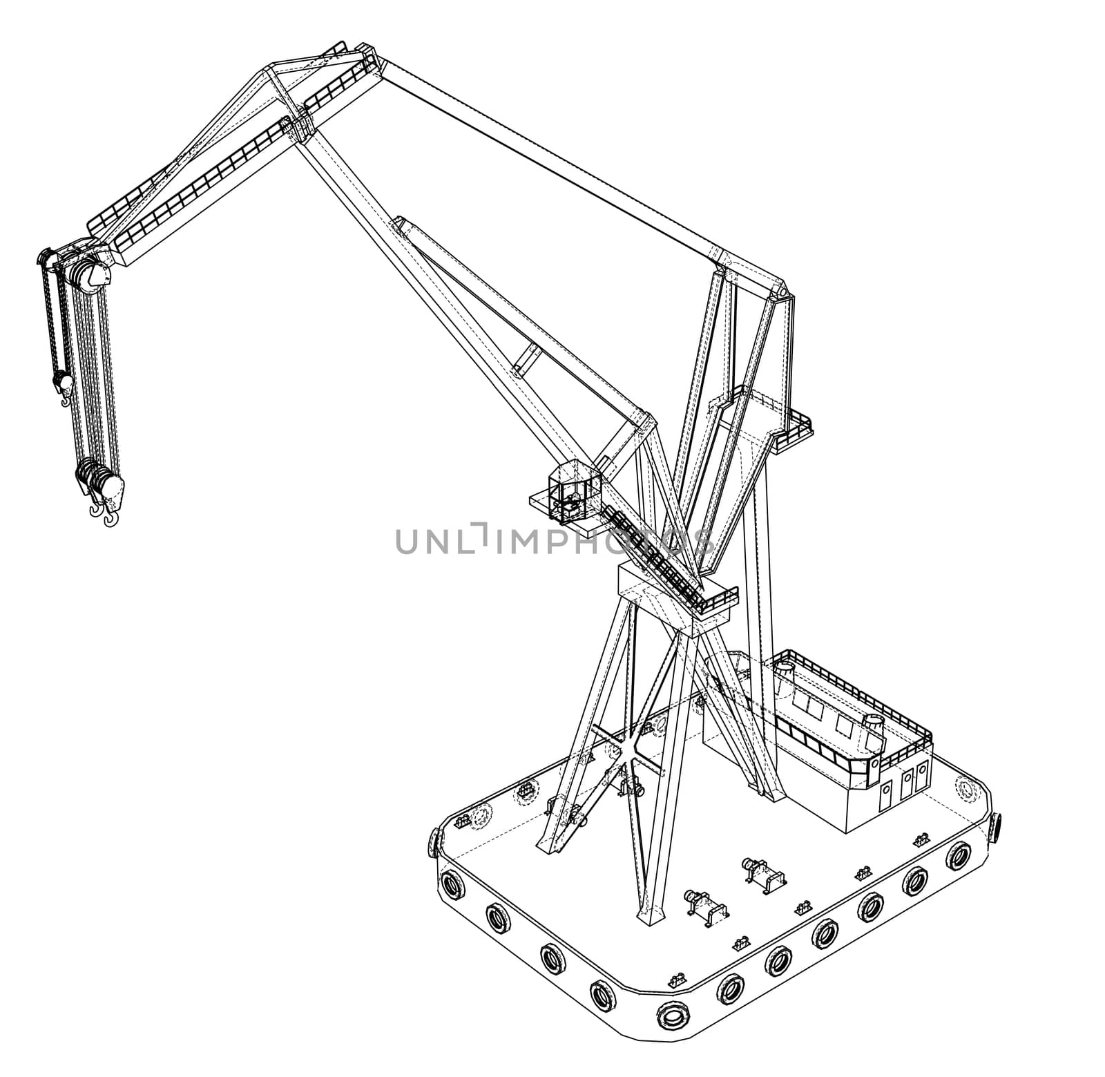 Floating crane. 3d illustration by cherezoff